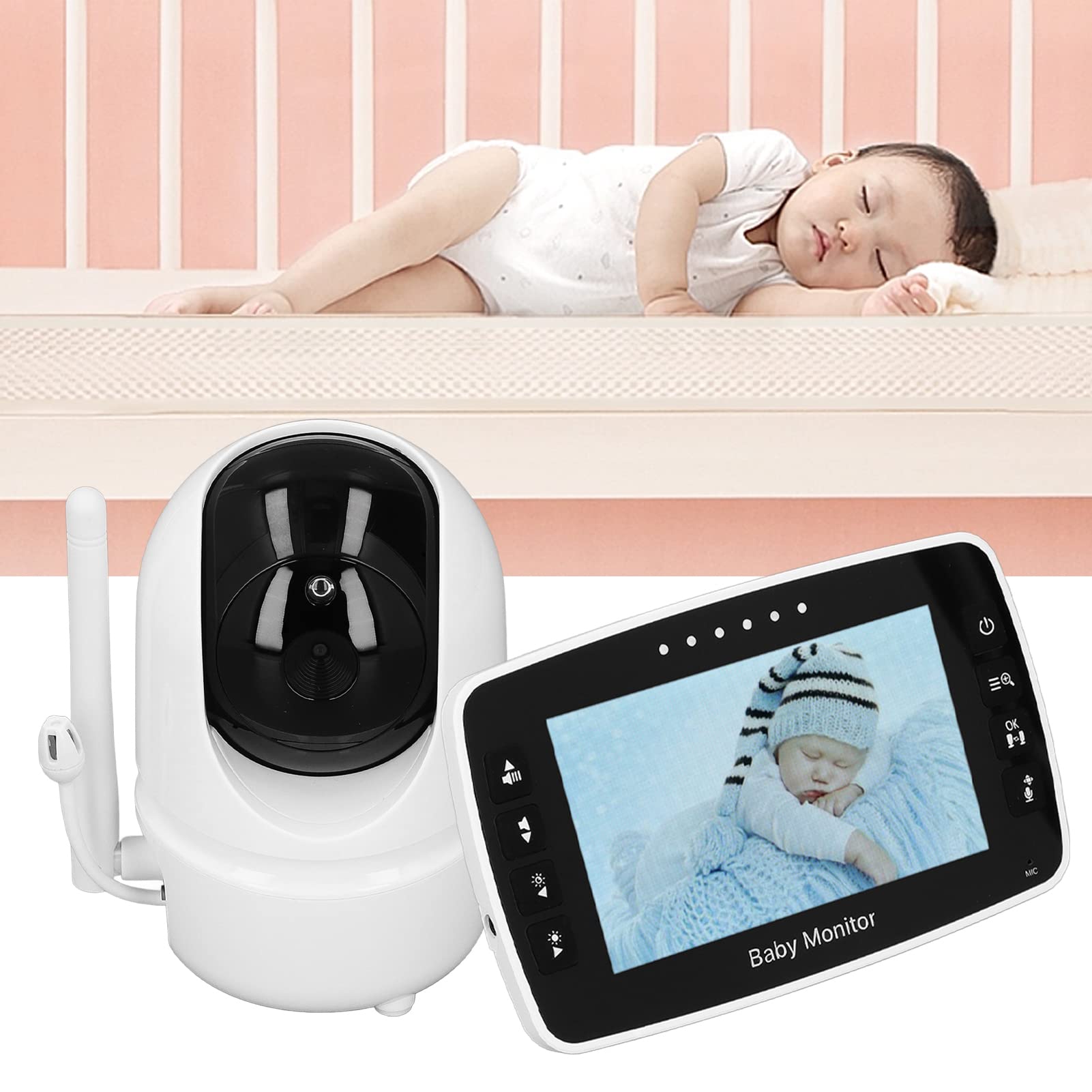 Monitor de bebé, Pantalla Inalámbrica de 4.3 Pulgadas con Cámara de Visión Nocturna, Función de Zoom de 2X, para la Pantalla Ambiente de la Temperatura del bebé (EU Enchufe