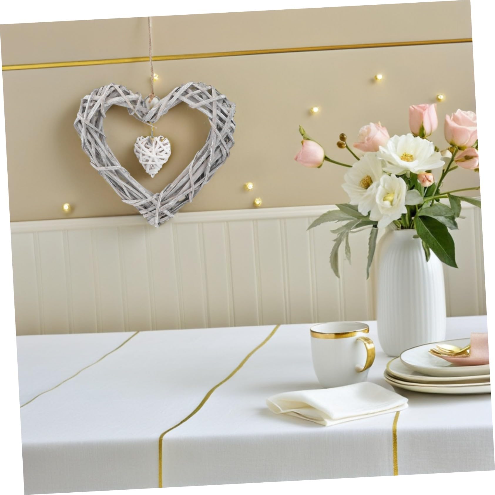 SOLUSTRE 4stücke Herzförmiger Hängekranz aus Rattan Weihnachtskranzdekoration für Schlafzimmer und Wand Herzförmiger Weidenkranz als Hochzeitsdekoration und Schlafzimmerkranzdekoration