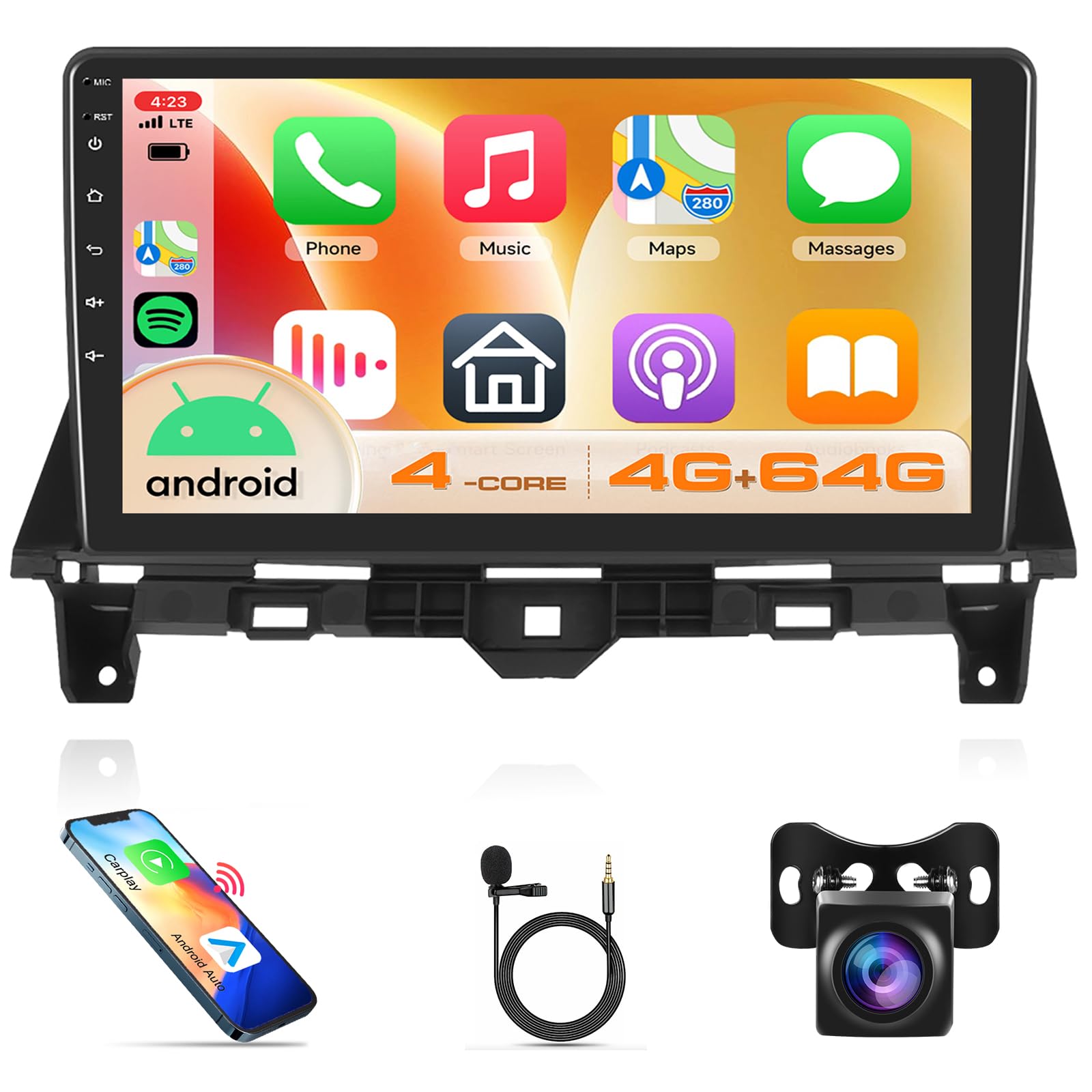 KYNNT 4G+64G Car Radio for Honda Accord 2008-2013, Android Car Stereo for Accord Wireless CarPlay Android Auto, DSP-32EQ, GPS Navigation WiFi, Bluetooth 10.1'' Touch Screen FM Backup Camera MIC