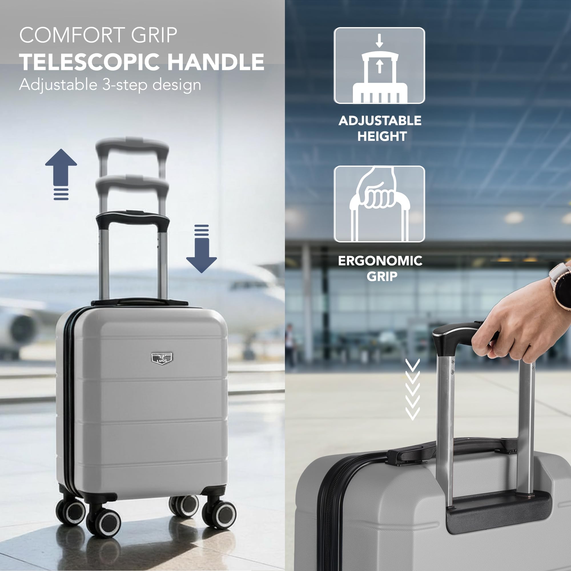 LUGG - Jetset 40cm Suitcase - 40x30x20cm- Ryanair Compatible - Underseat Size - Hard Shell ABS - Spinner & Removable Wheels - Lightweight Travel Luggage- Cream/Brown — view 48