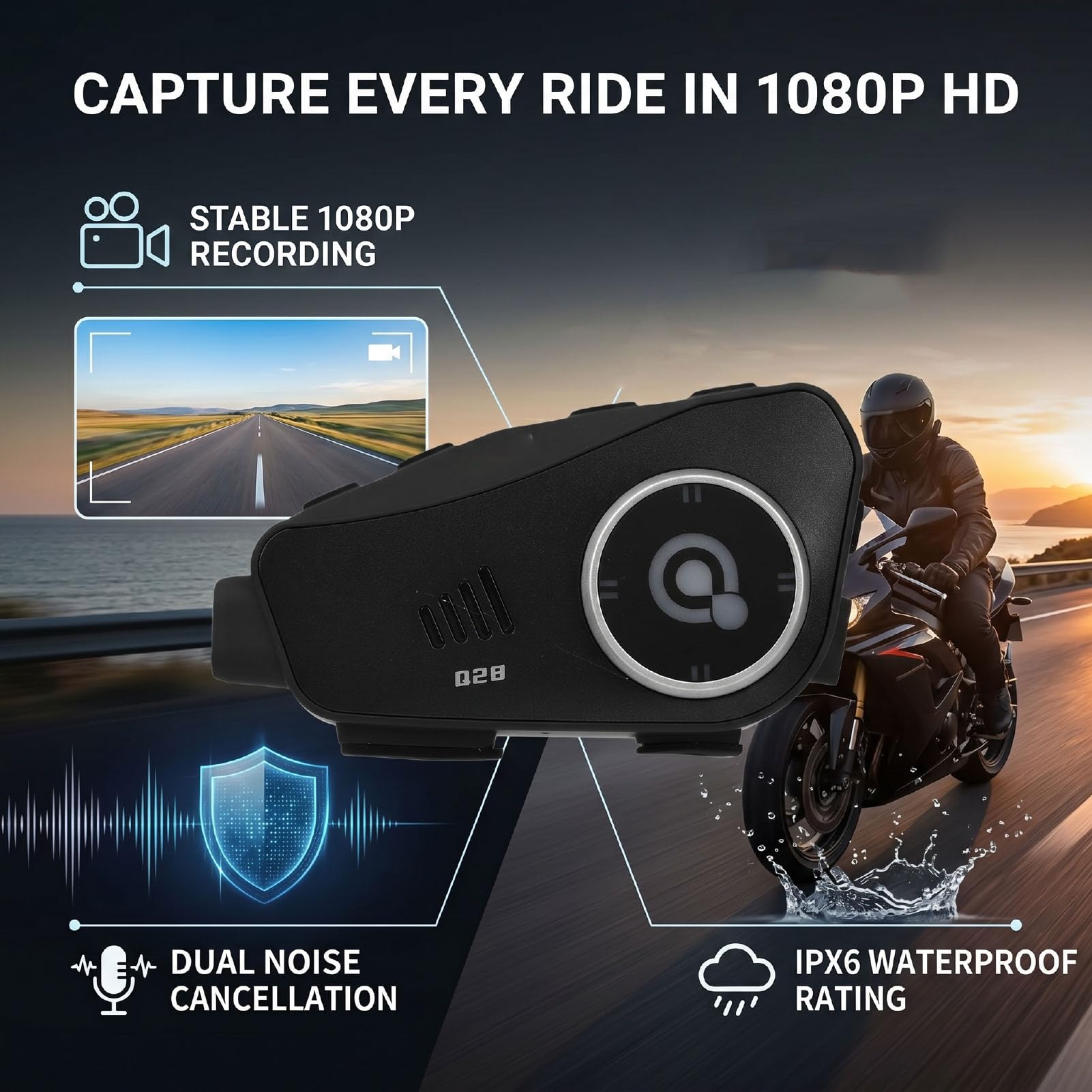 XUMIUZIY Grabador de Vídeo Bluetooth para Motocicleta con Tarjeta de