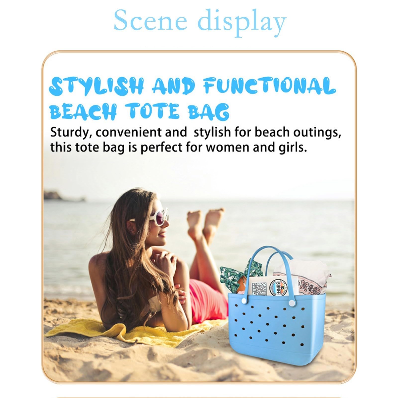 Strandtasche Wasserdicht Waschbare Strapazierfähige Offene Tragetasche Sanddicht Tasche Silikon EVA Tote Bag Outdoor Reisetaschen Weekender Handtaschen für Sport, Pool, Fitnessstudio,Shopper