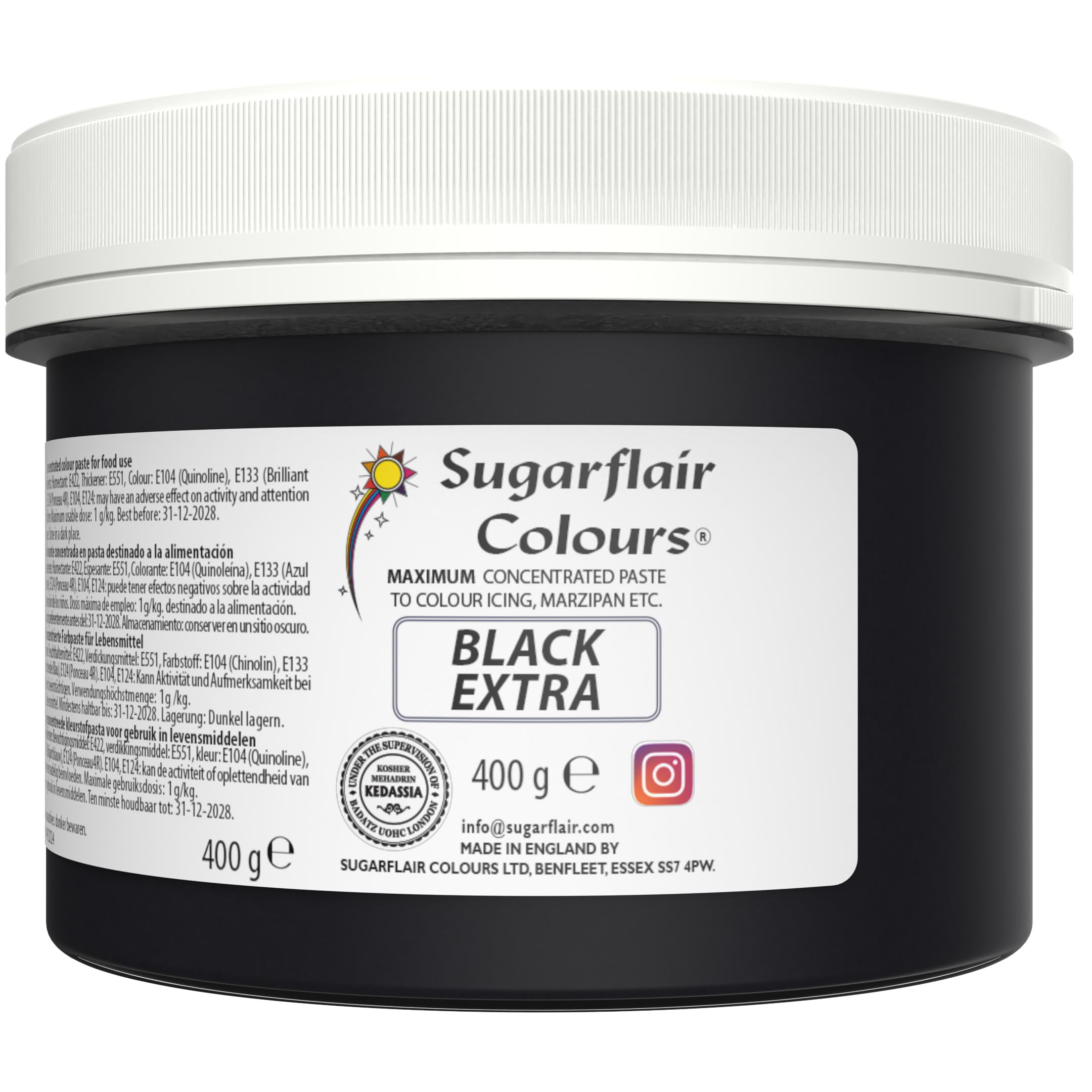 Sugarflair Max Concentrate Paste Lebensmittelfarbe Paste, Black Extra, 400g
