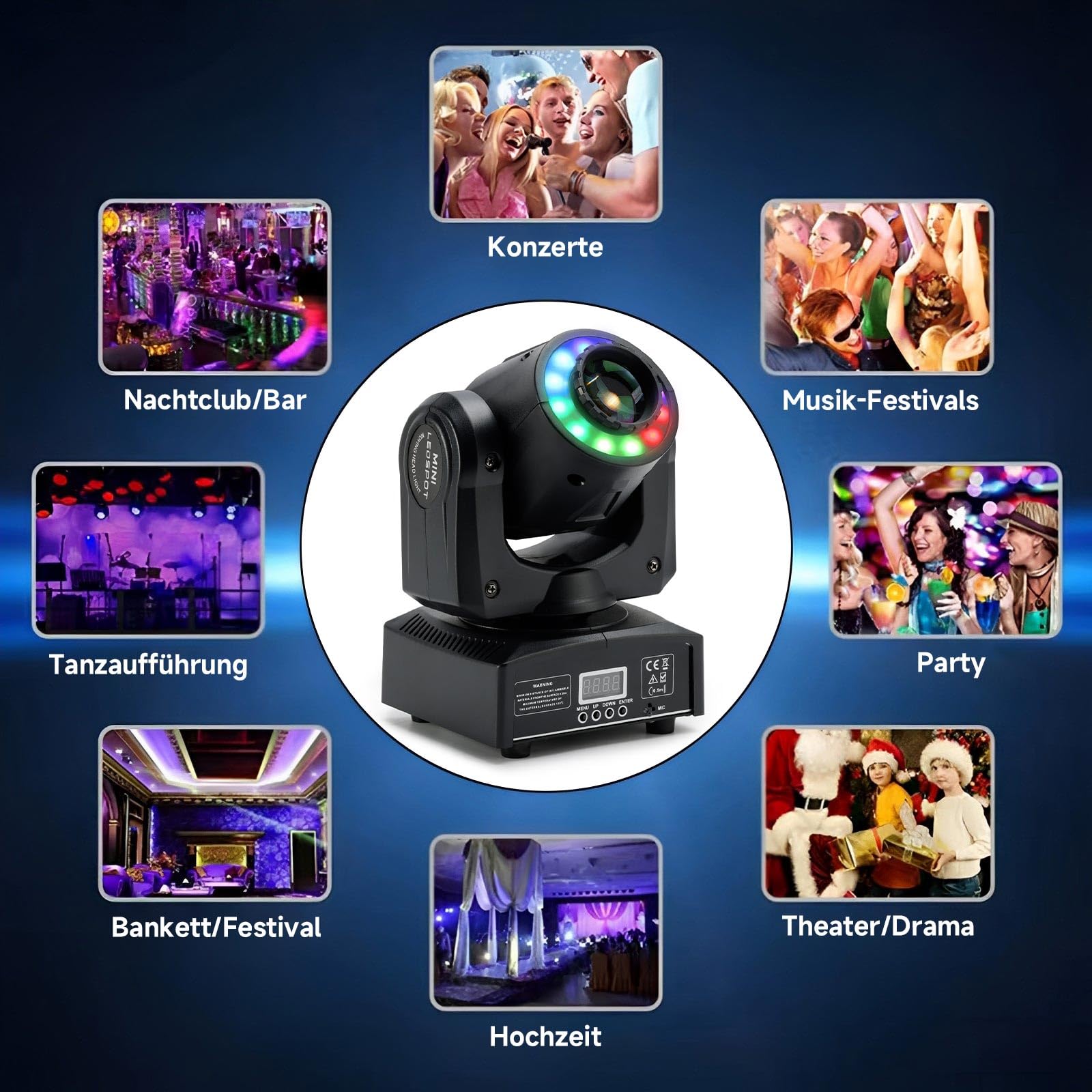 (2Pack)100W Moving Head Led mit 8 Gobos,Party Licht 8 Einfarbige und 6 Zweifarbige Effekte,Bühnenbeleuchtung DJ Light DMX 512 für Feste, Hochzeiten, DJ, Clubs, (2PC 100W)
