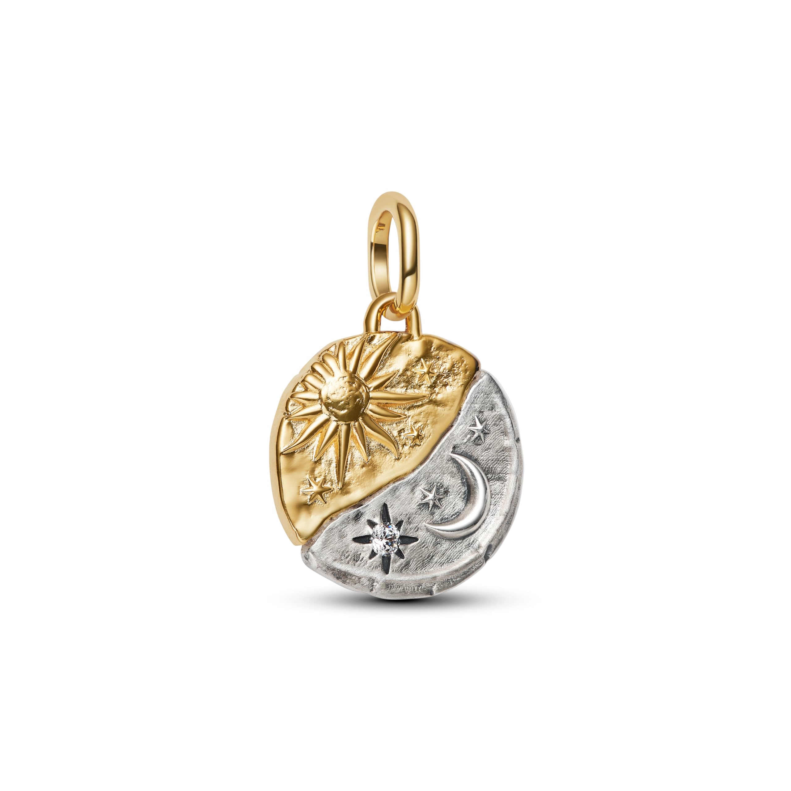 PANDORA ME Medallón charm de sol y luna de plata de ley con aleación chapada en oro de 14 quilates, compatible con Me y Moments, 763977C01