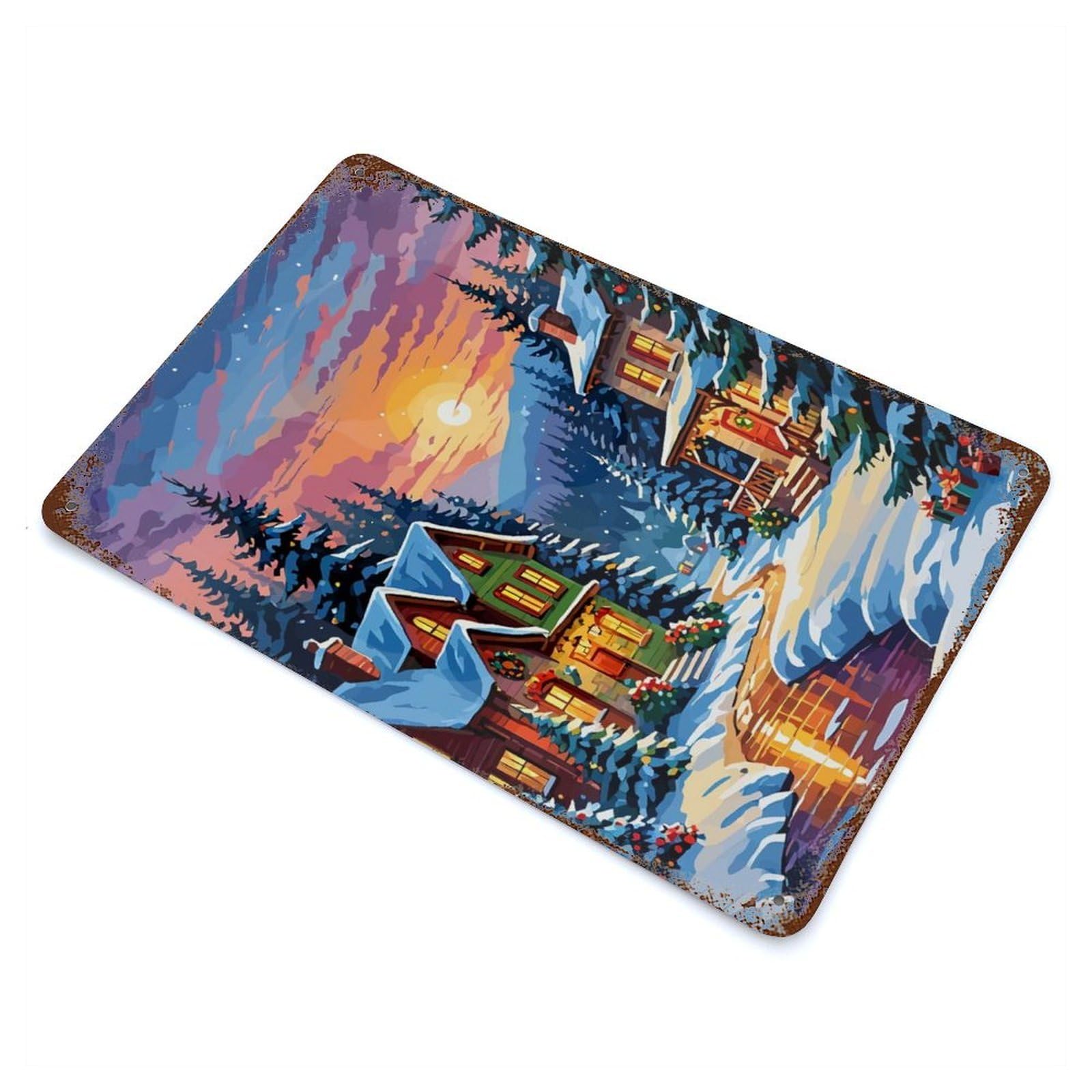 Snowy Christmas Village Vintage Metal Tin Sign 11.8"x7.9", Ideal for Cafe, Home Bar And Lounge Decor