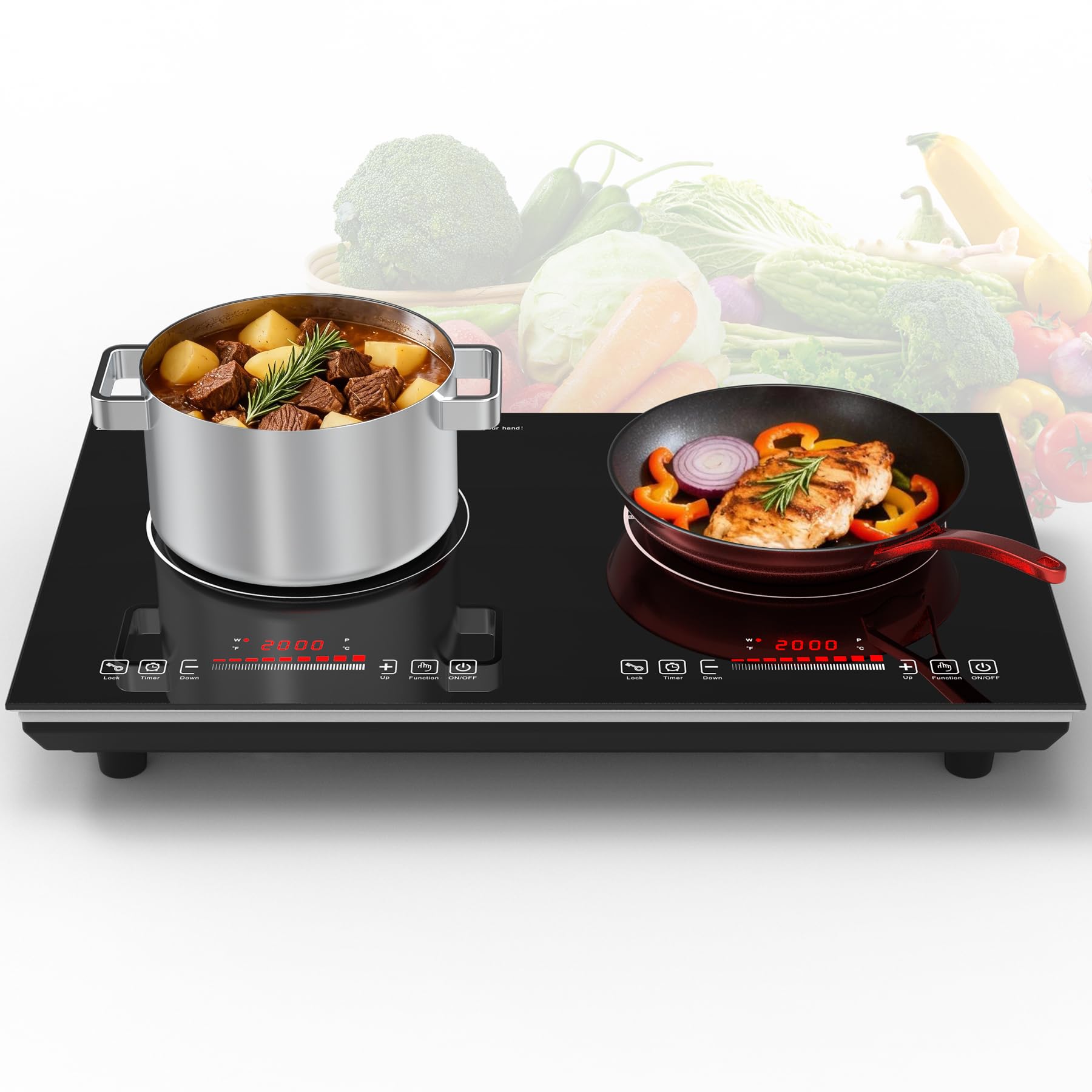 VBGK 2 burner Induction cooktop,110V 4000Winduction hot plate with touch Control,9 Power Levels, Kids Lock &amp; Timer,LED touch control 2ourner induction cooker