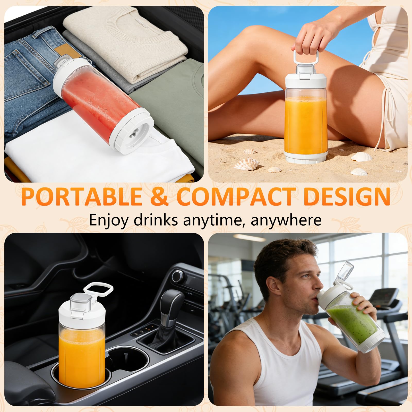 Frullatore portatile e smoothie maker to go, 650 ml, batteria da 4000 mAh, ricaricabile con USB-C, trita ghiaccio e frutta in 20 secondi, contenitore in Tritan senza BPA, frullatore senza fili per