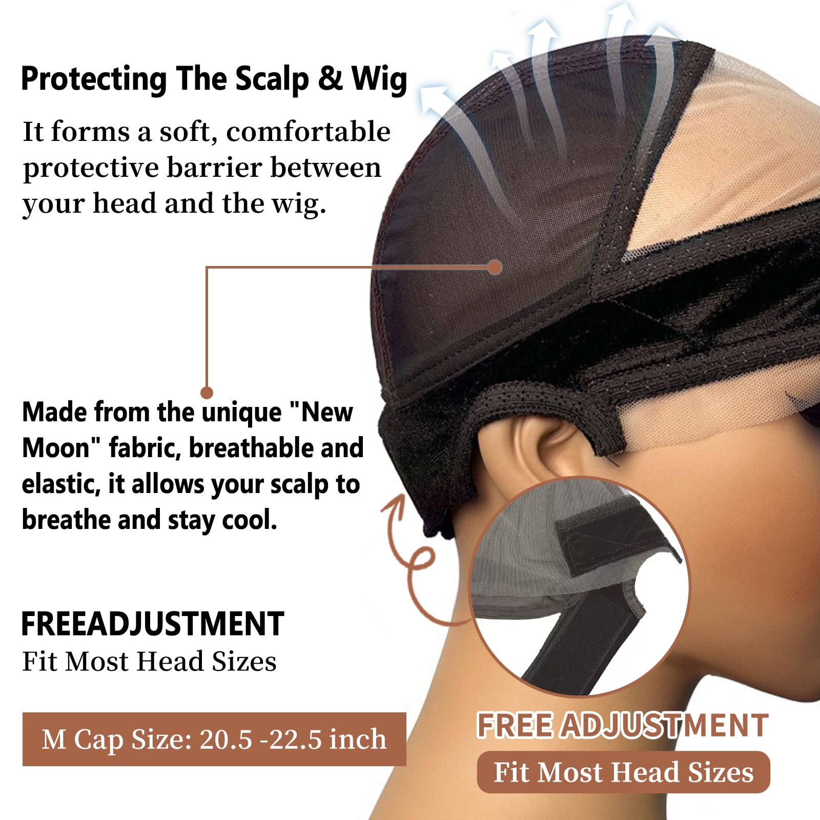 Lace Wig Cap with Grip Band for Keeping Wigs In Place 13x4 Wider Transparent Lace for Glueless Wig Adjustable Grip Cap with Velcro Headband (Brown) - Image 3