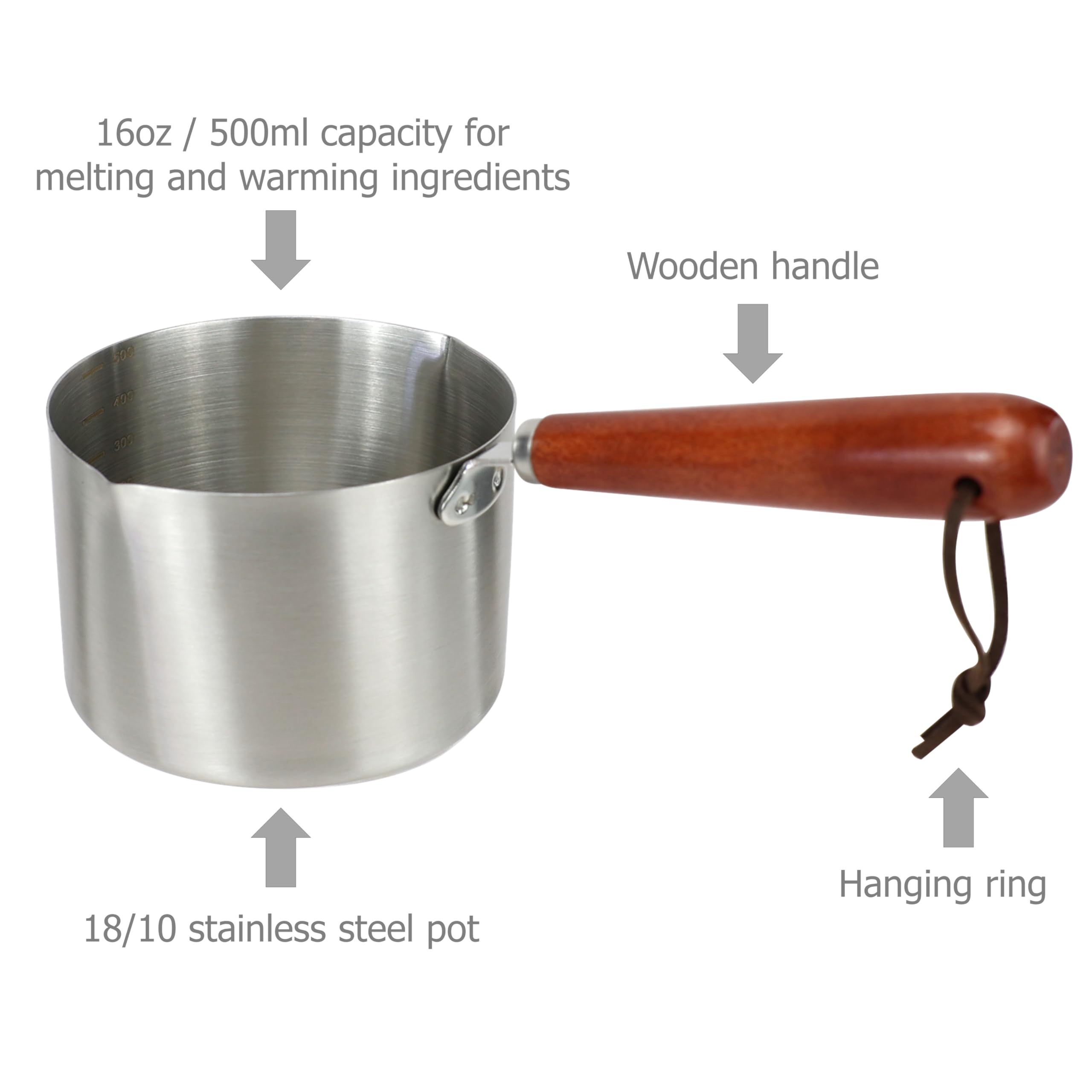 Sartén calentadora de olla de doble caldera de acero inoxidable con mango resistente al calor para derretir velas de mantequilla de chocolate y calentar té con leche, capacidad de 16 onzas / 16.9 fl oz 3