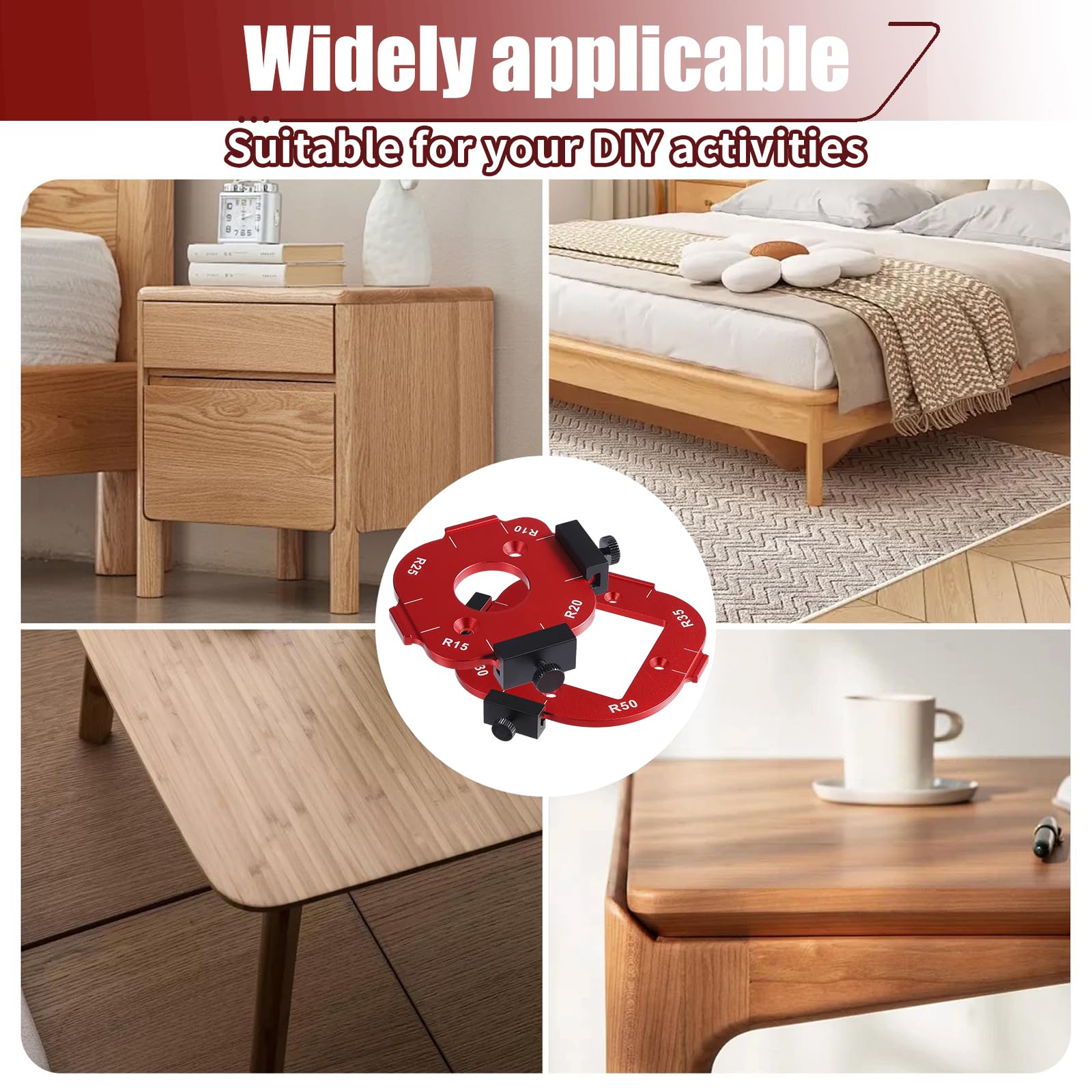 Gabarit de guidage pour défonceuse – Gabarit de fraisage à rayon R10-R50 en alliage d'aluminium pour plaques de bois | Fraise multifonction pour des courbes et des coins précis | Compatible avec les
