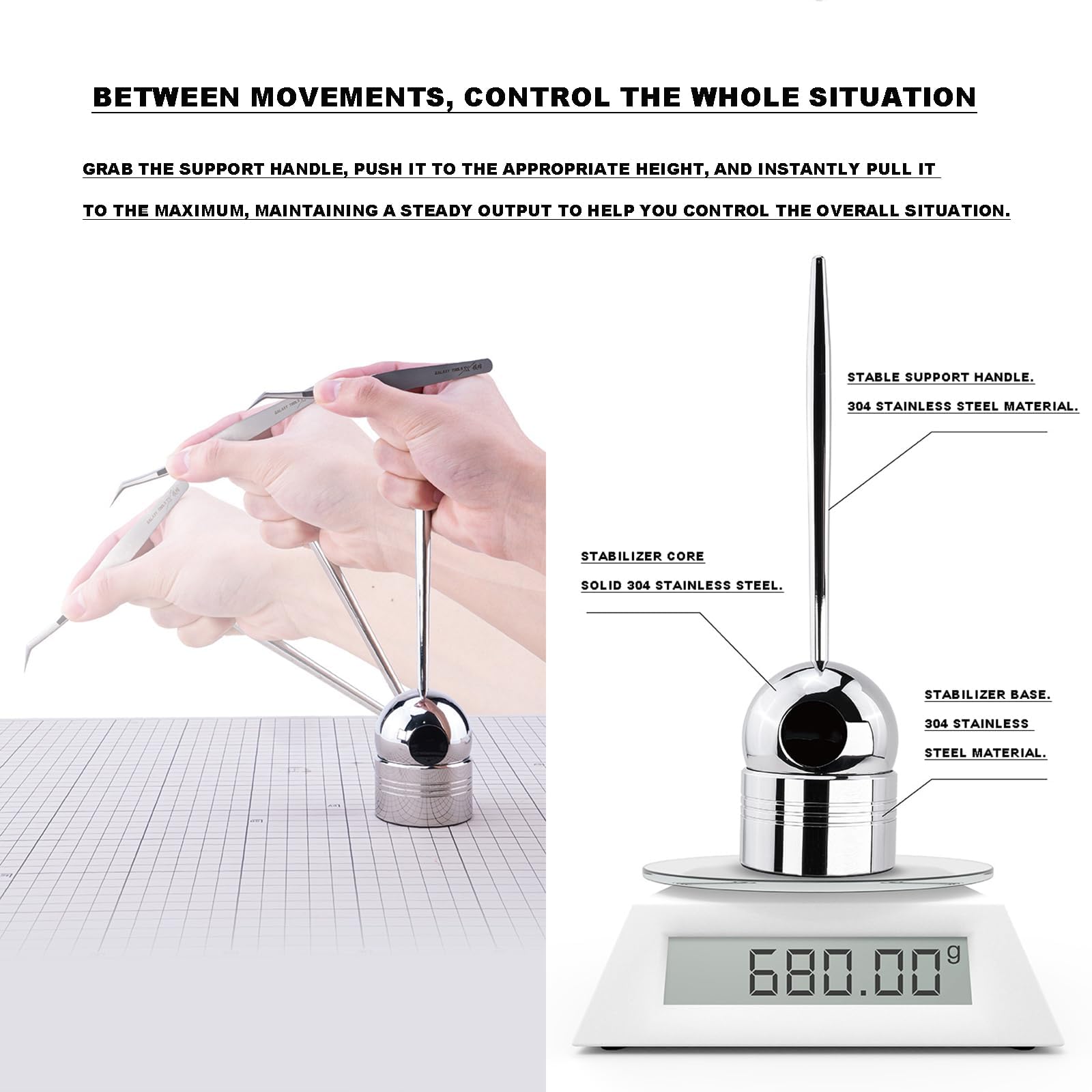 Stabilizzatore manuale per modellismo, stabilizzatore portatile per strumenti di modellismo, design in acciaio inossidabile, rotazione orizzontale a 360°, rotazione verticale a 210°, riduzione efficac