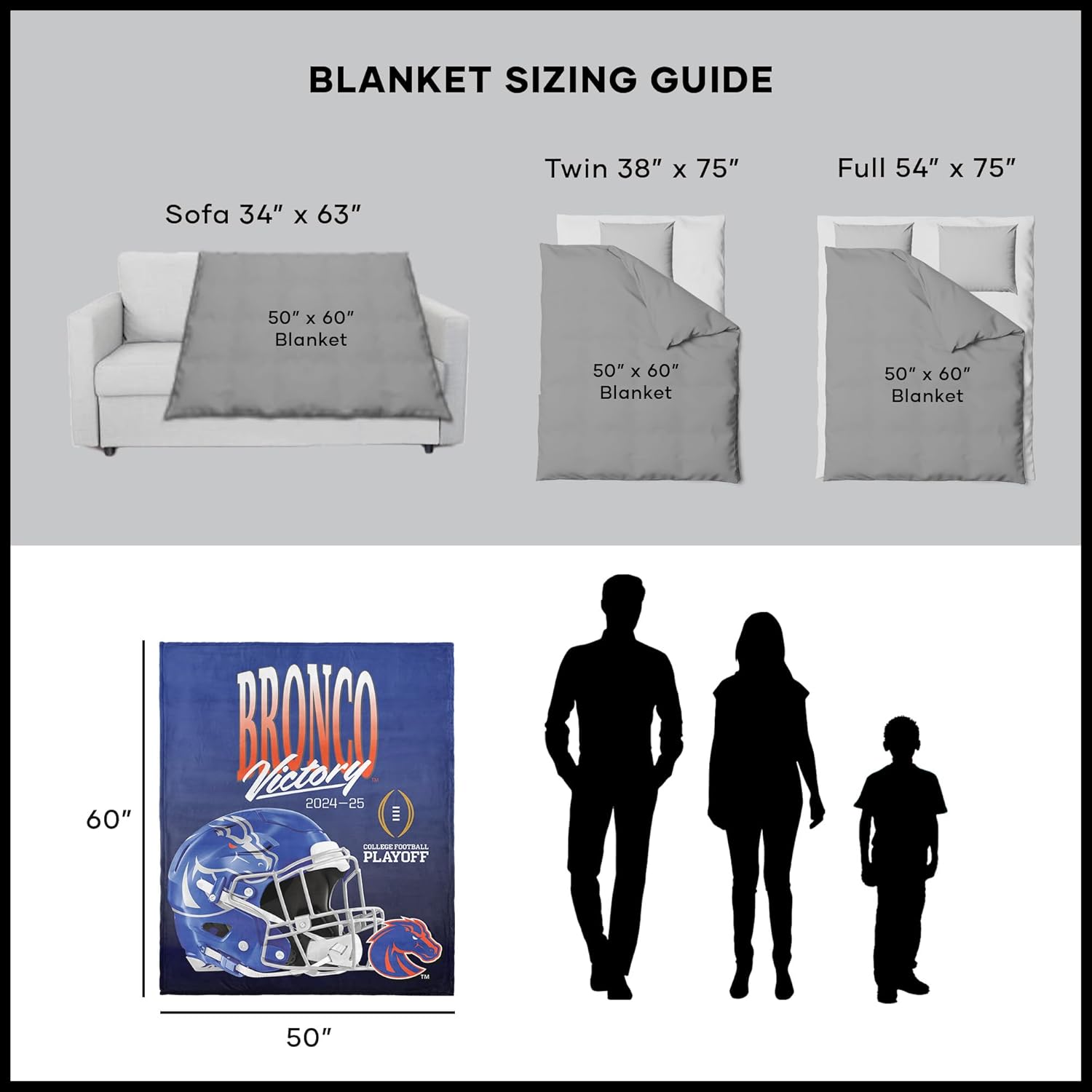 Northwest NCAA Boise State Broncos 2024 Playoffs Silk Touch Throw Blanket, 50" x 60", Victory
