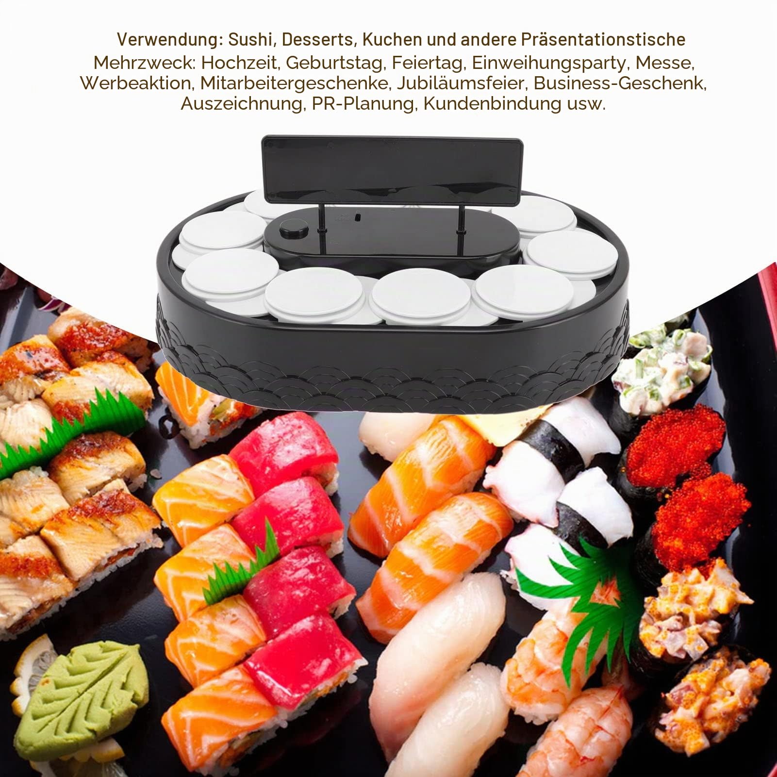 Asixxsix Elektrische Automatische Rotierende Sushi-Maschine - Zug-Spielzeug für Zuhause, Starke Kratzfeste Ausstellungstisch-Schwingplatte für Cupcakes und Sushi