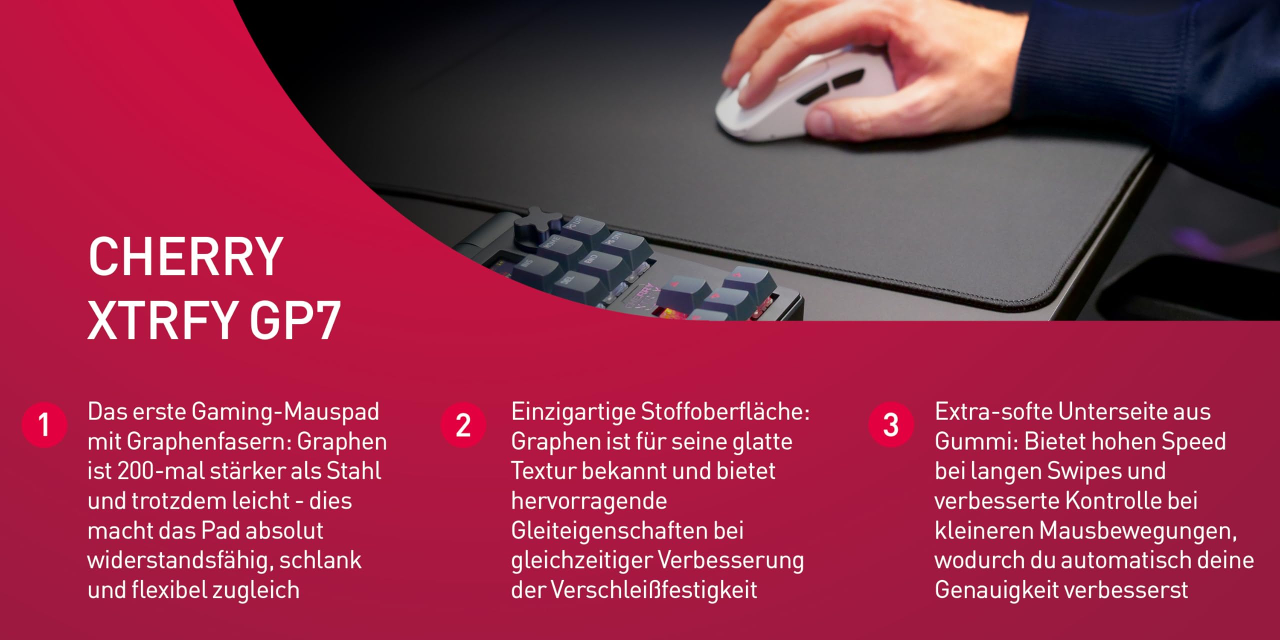 CHERRY XTRFY GP7, Gaming-Mauspad aus Graphen (460 x 400 x 4 mm), Schwarz