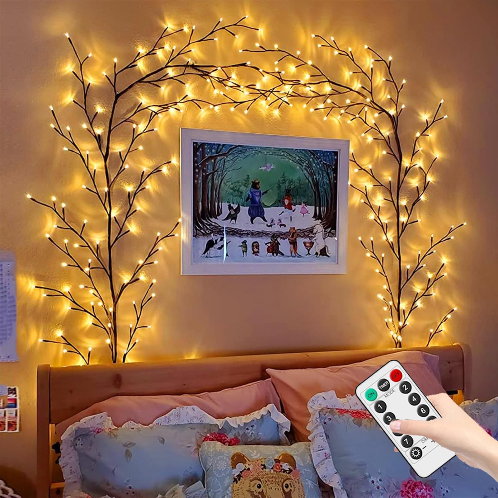 Vines for Home Decor with Remote, 7.5Ft Christmas Swags Decorations Indoor Artificial Plants Tree Branches 144 LEDs Lighted Willow Vine Lights for Walls Bedroom Living Room Decor Aesthetic (1PCS)