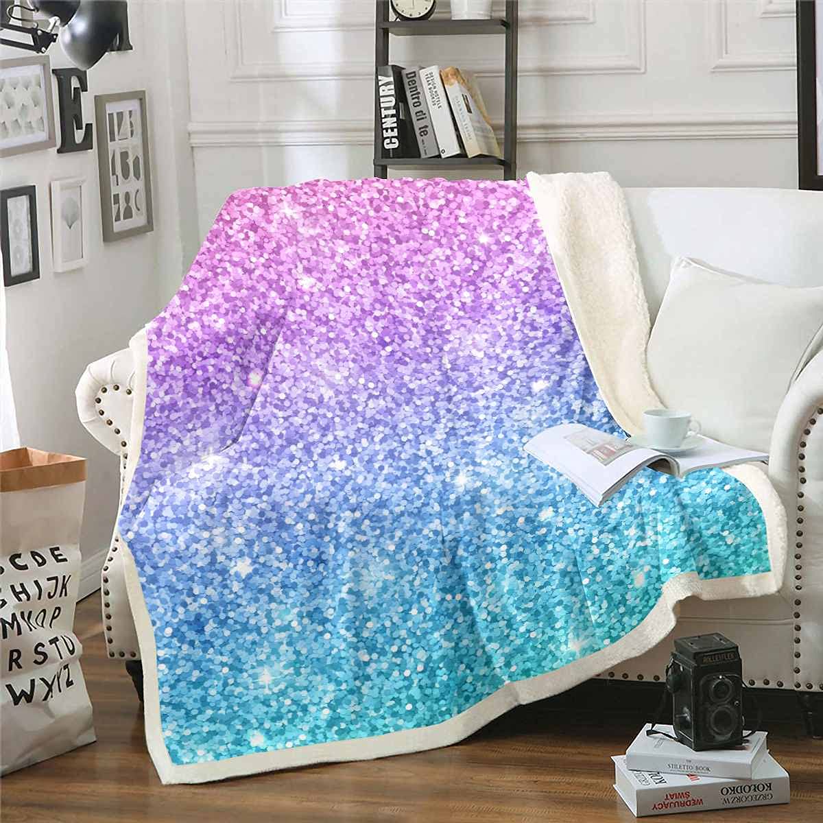 Coperta In Pile Sherpa Con Stampa Cigno E Glitter - Morbida E Elegante Per Divano E Letto - 127x152 Cm