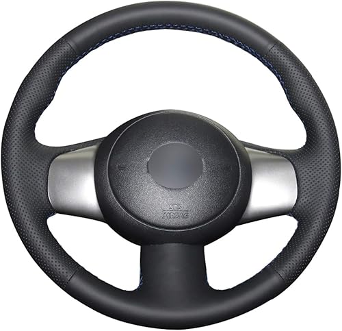 Funda de cuero negro para volante de automóvil para Nissan March 2010-2015 Sunny 2011-2013 Versa 2012-2014 Cubierta de volante de automóvil cosida a