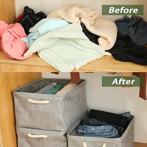 Miniatura 6 de Lemiran Contenedores de almacenamiento para estantes, cestas de almacenamiento grandes para organizar con asas, cajas de almacenamiento resistentes