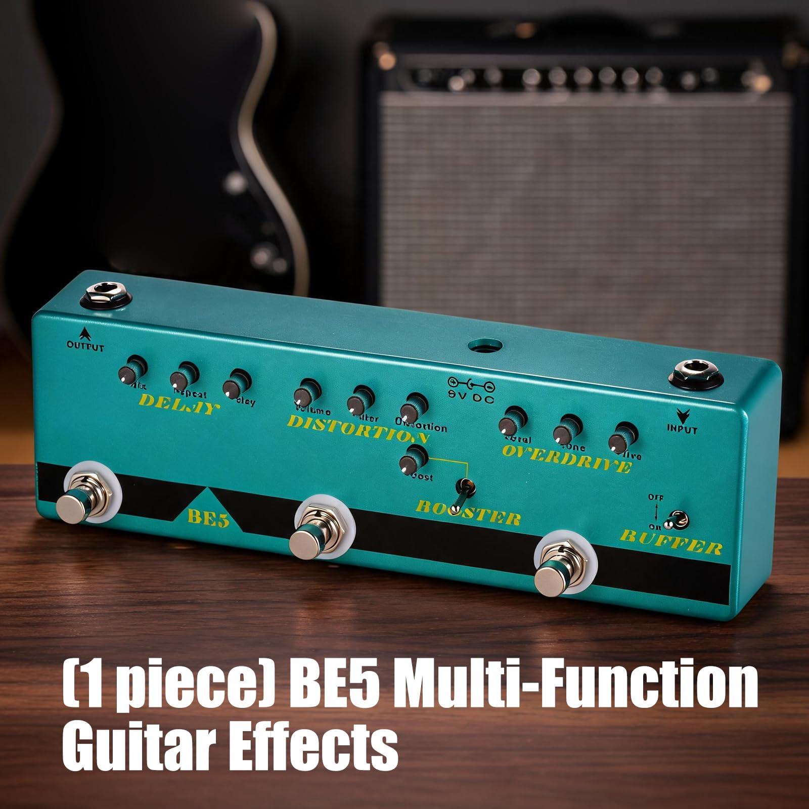 efektów gitarowych 9 V z opóźnionym przesterowaniem zniekształceń, kompaktowy 5 w 1 analogowy Stompbox z True Bypass do gitary basowej, True Bypass, do prób basowych