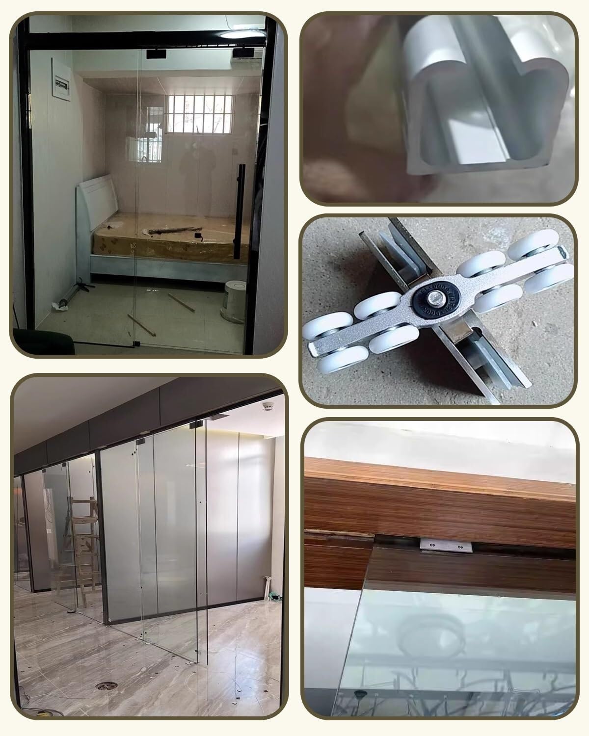 Kit Puerta Corredera, Rodillos Puertas Vidrio Suspendida, Desplazamiento Silencioso, Herrajes Puerta Vidrio Sin Marco, Compatible Múltiples Escenarios | B,28in/71.1cm