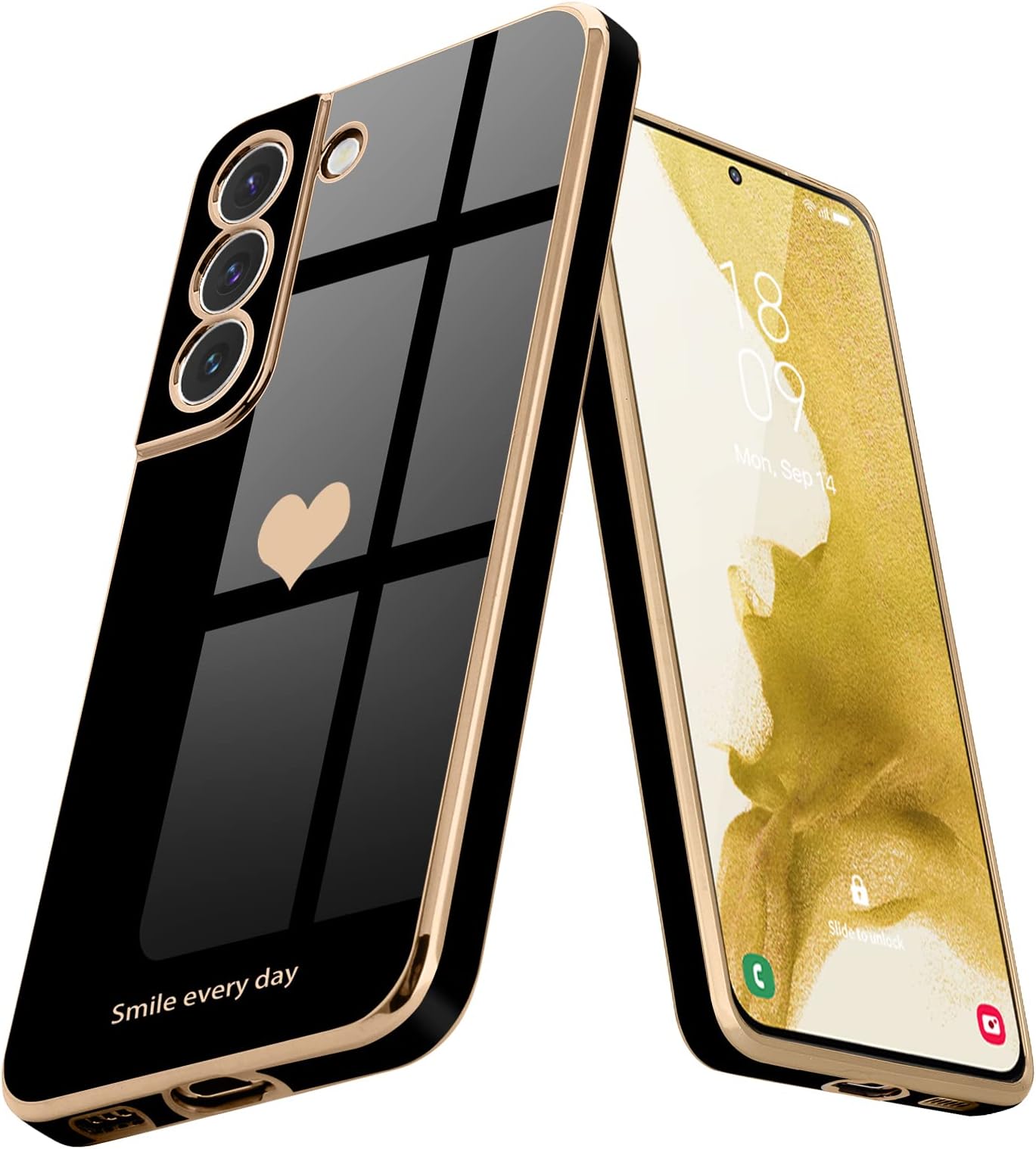 Teageo for Samsung Galaxy S22 5G Case for Women Girl Cute Love-Heart Luxury Bling Soft Back Cover Raised Full Camera Protection Bumper Silicone Shockproof Phone Case for Galaxy S22 5G, Black