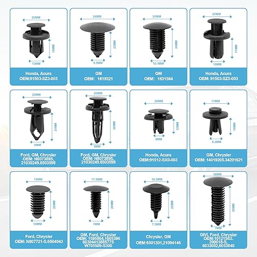Miniatura 2 de 240 clips de retención de parachoques  Clips de retención de empuje para automóvil, remaches de plástico, kit de retención de empuje con los tamaños