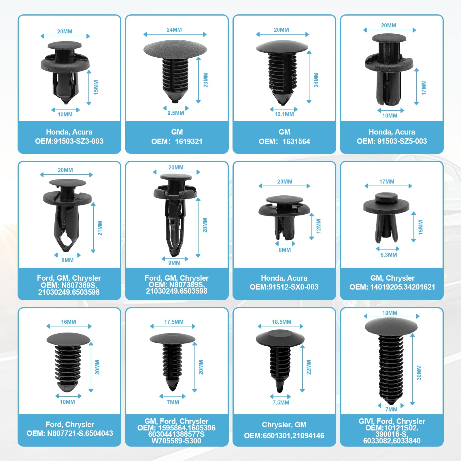 Kit 240 Clip Fissaggio Auto In Nylon – 12 Misure Assortite Con Cacciavite – Per GM, Ford, Toyota, Honda, Chrysler - 2