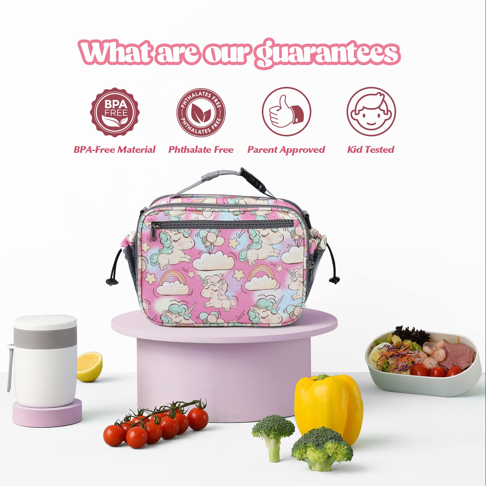 Maelstrom Lunchbox für Kinder, erweiterbare Kinder-Lunchbox, isolierte Lunchtasche für Kinder, wiederverwendbare Lunchtasche für Junge/Mädchen, 9 l, Ballon-Einhorn (KB02-MSLB02-6)