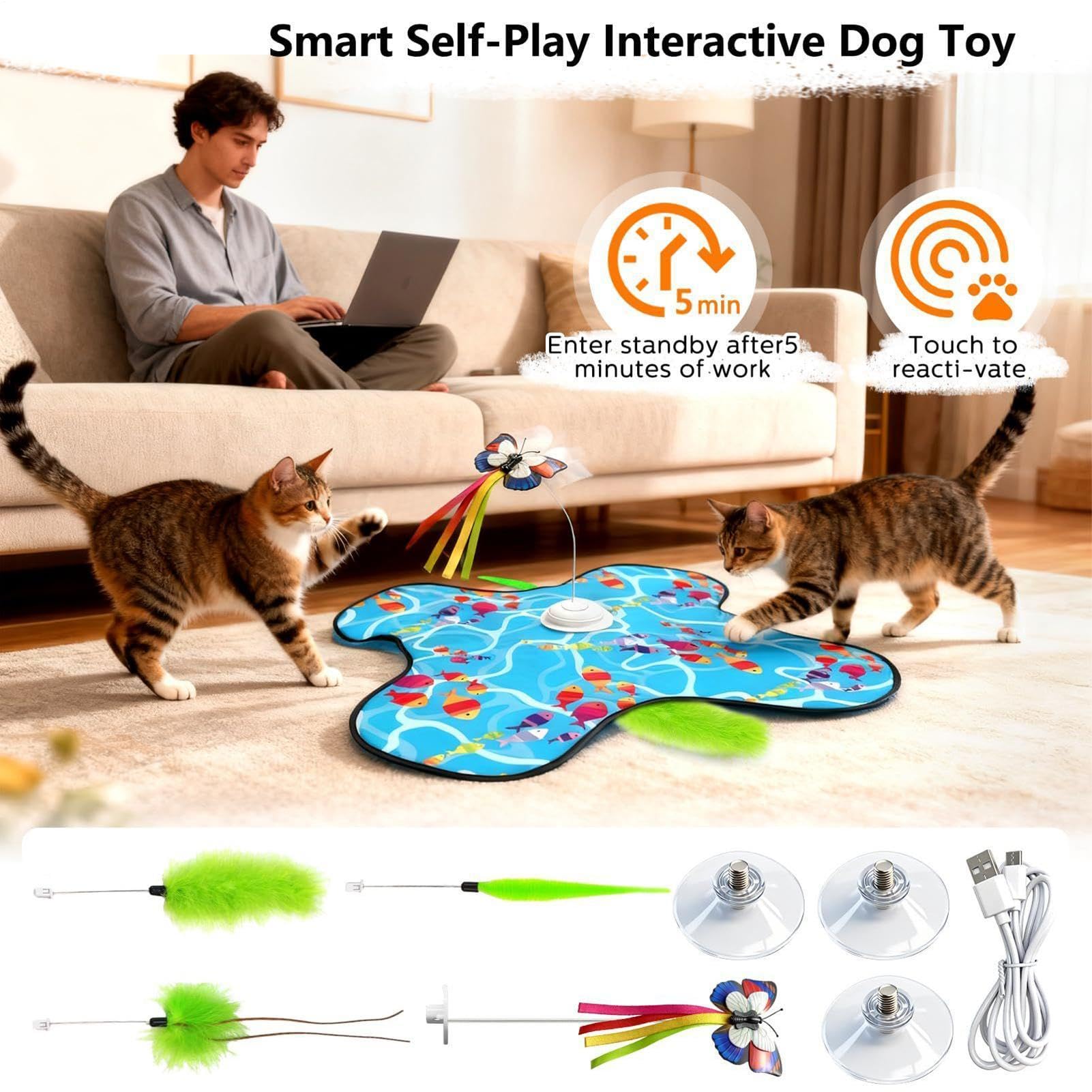 Jouet Automatique Chat Silencieux Rechargeable Avec Leurres Cachés Mobiles
