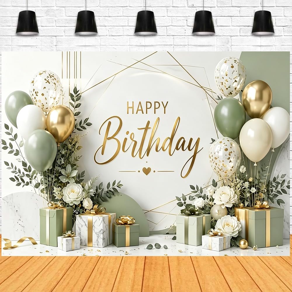 Toile de fond pour anniversaire Motif floral marbré Vert sauge