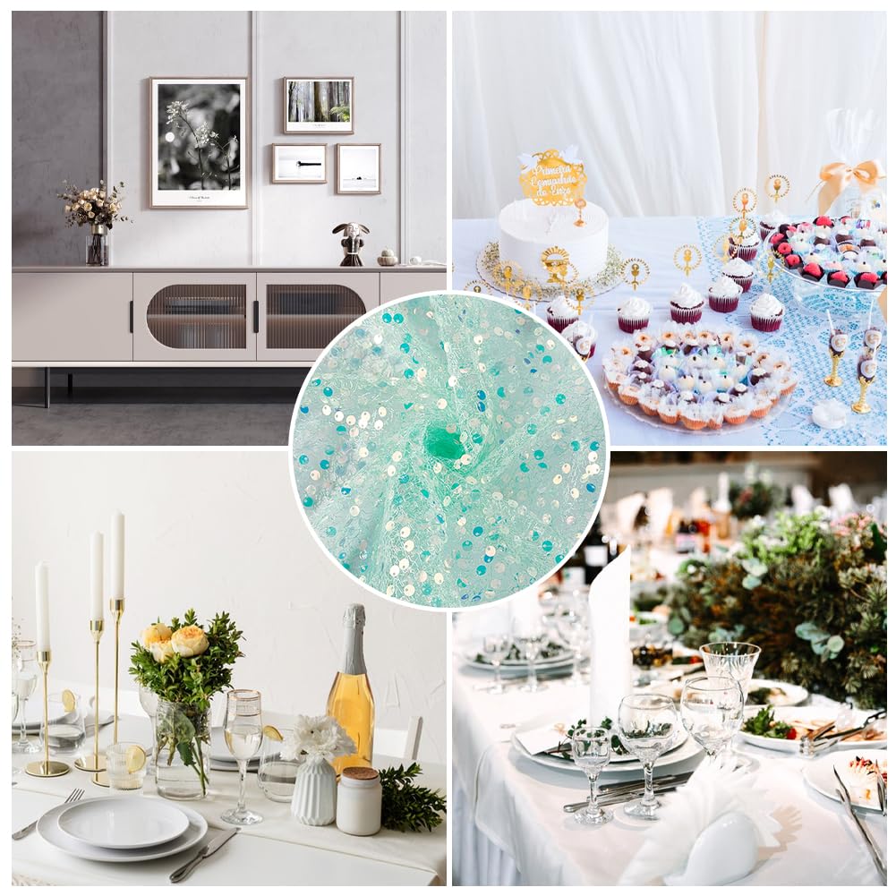 GORGECRAFT Runner da Tavola Iridescente con Paillettes 280 x 44cm Rettangolare Glitterato con Tovaglia per Feste da Sirena Compleanni Matrimoni Feste Decorazioni Verde Medio.