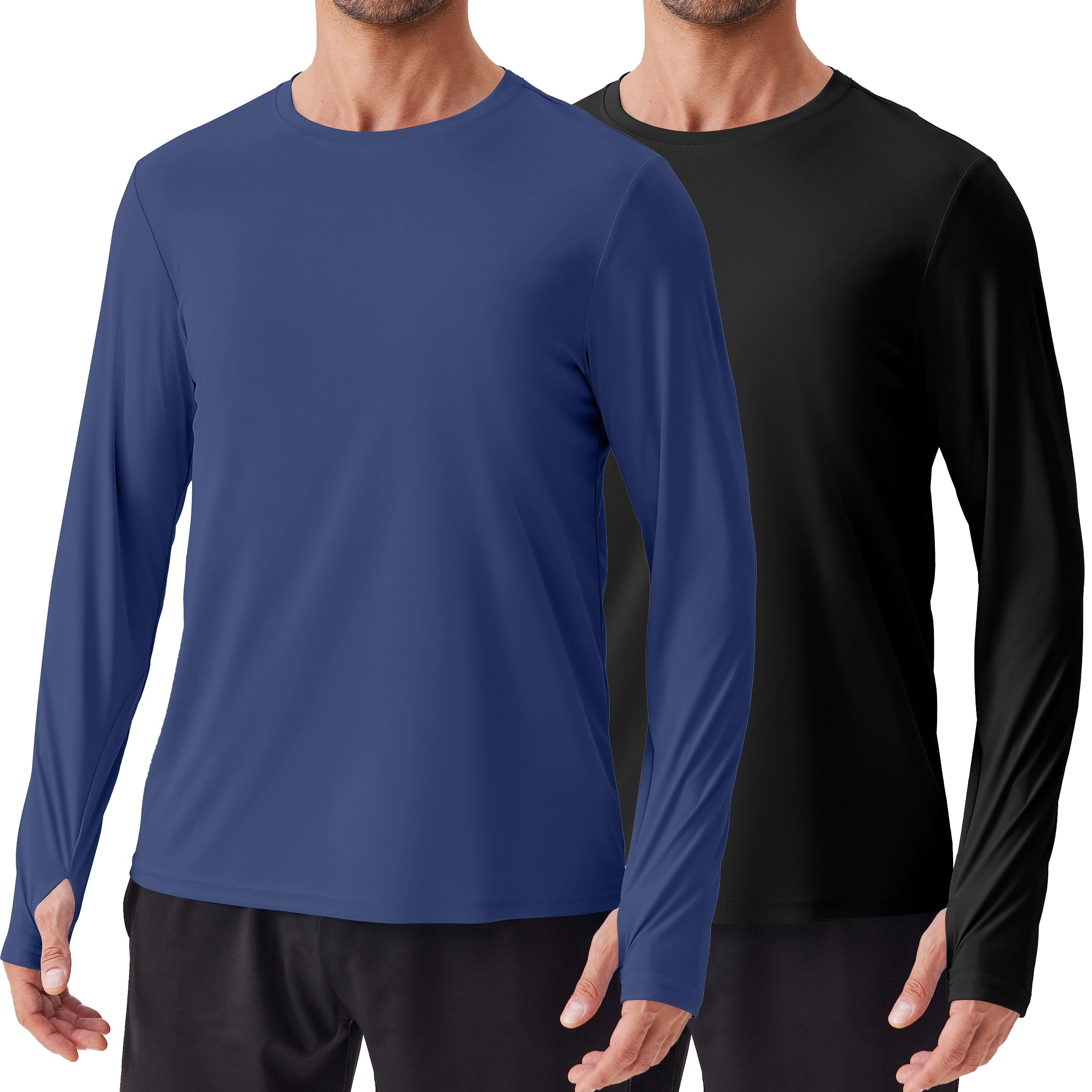 pinspark 2 pack men39s rash guard shirts with thumb holes lightweight upf 50 long sleeve sun shirt quick dry swimming shirts