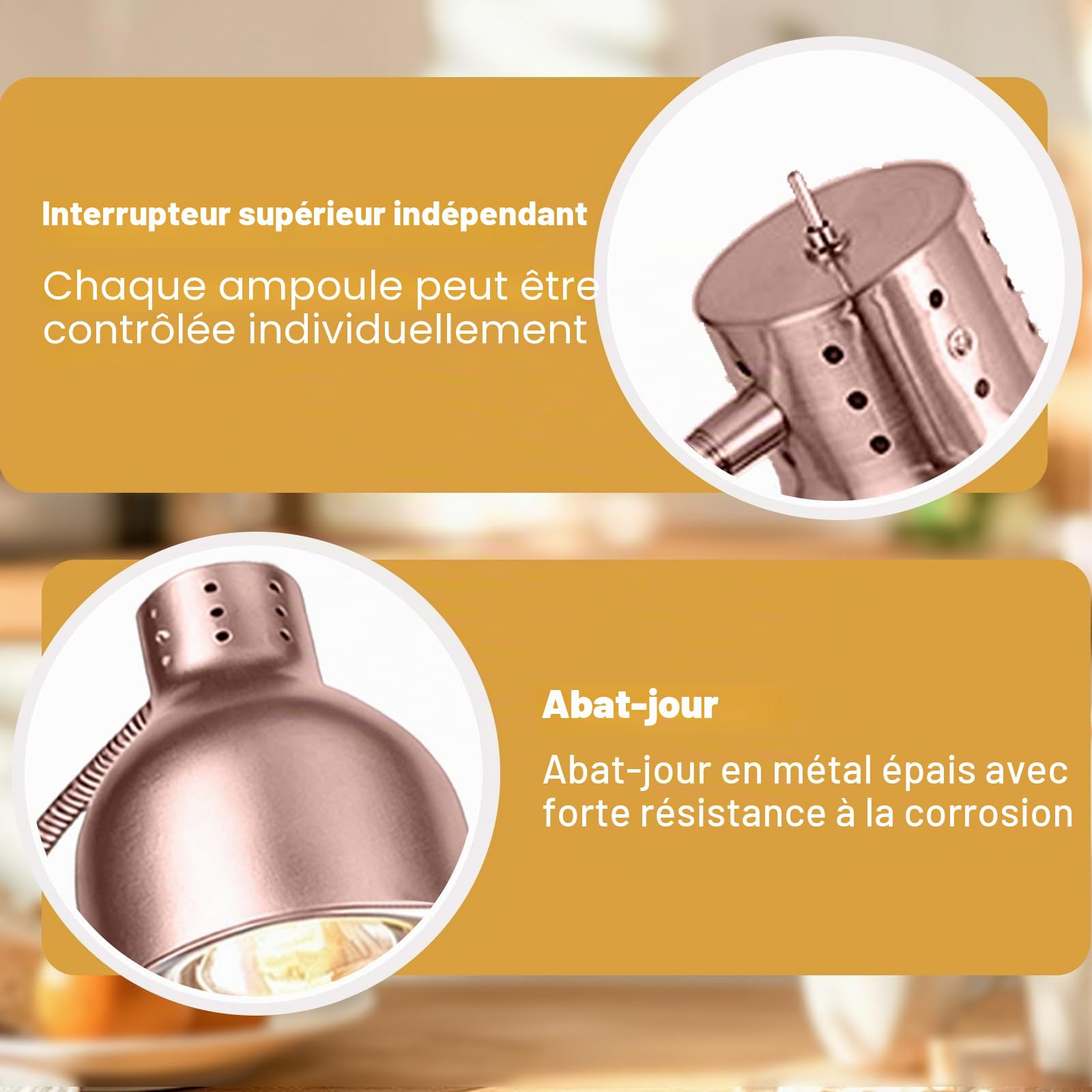 Lampes Chauffantes Alimentaires - Tuyau RéGlable à 360° - 2 Lampes Chauffantes Infrarouges De 250 W - Extensible Jusqu'à 70 Cm - pour Cuisine Buffet, Restaurant Et HôTel (Rose Doré, S-Shape)