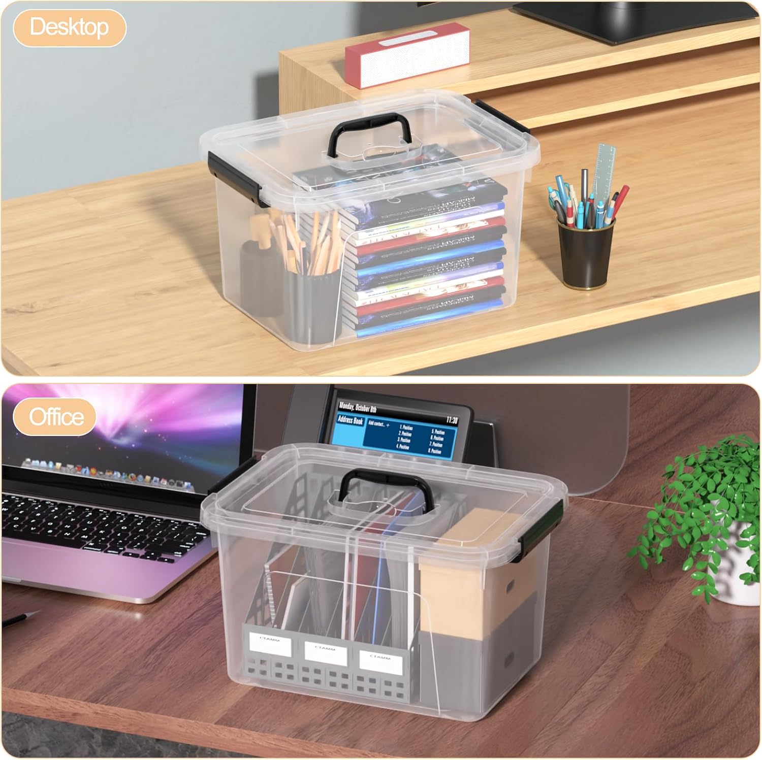 10.5 Quart Clear Plastic Storage Box/Container with Handle, Plastic Storage Bin with Lid, 4 Packs