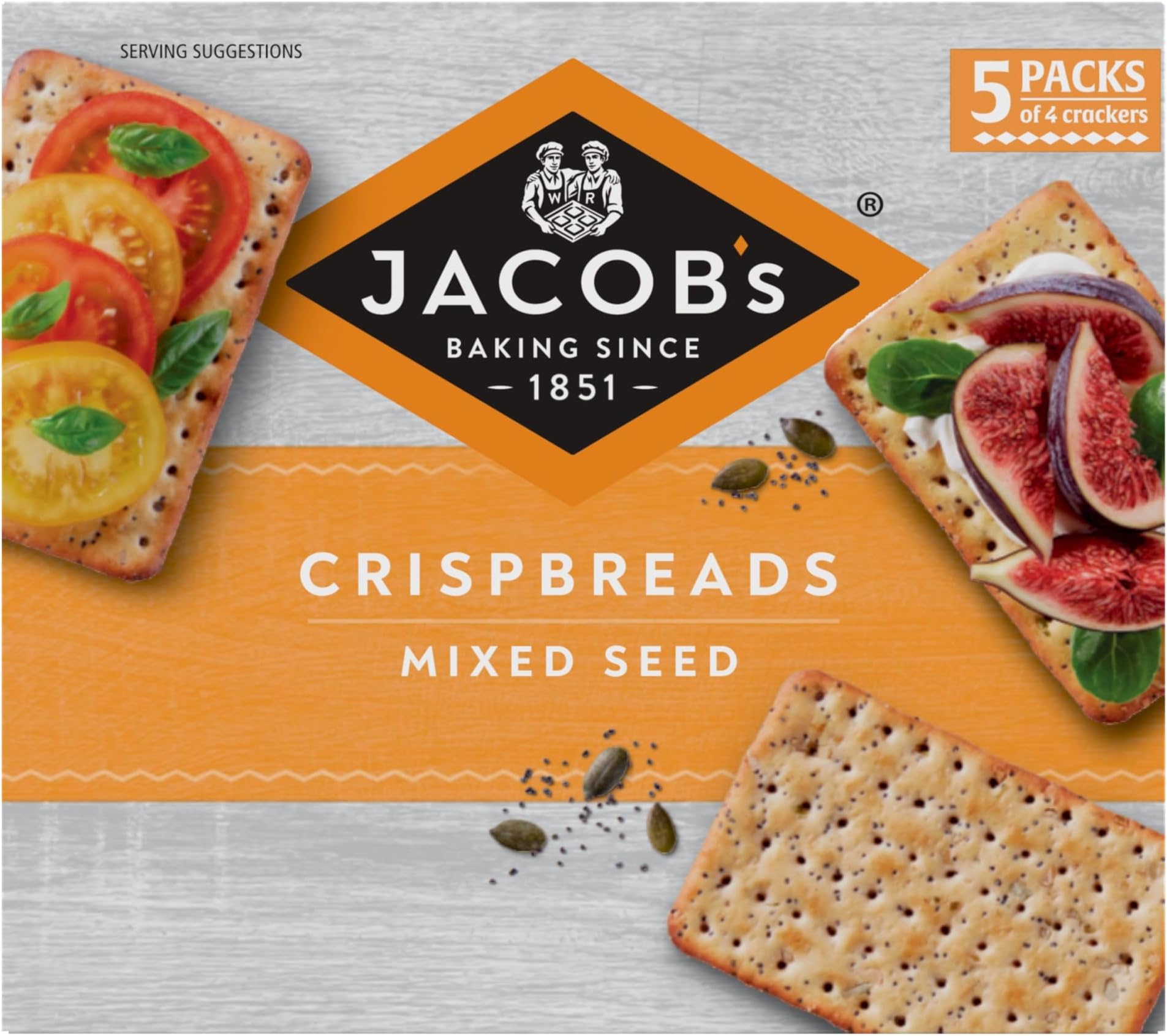 JACOB'S Crispbreads Mixed Seed Crackers 5 x 38g, 190g