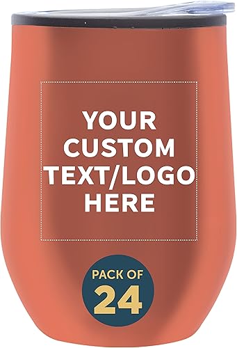 Vasos de vino personalizados sin tallo de 12 onzas, juego de 24, paquete personalizado a granel, aislados, perfectos para vino, cócteles, otras