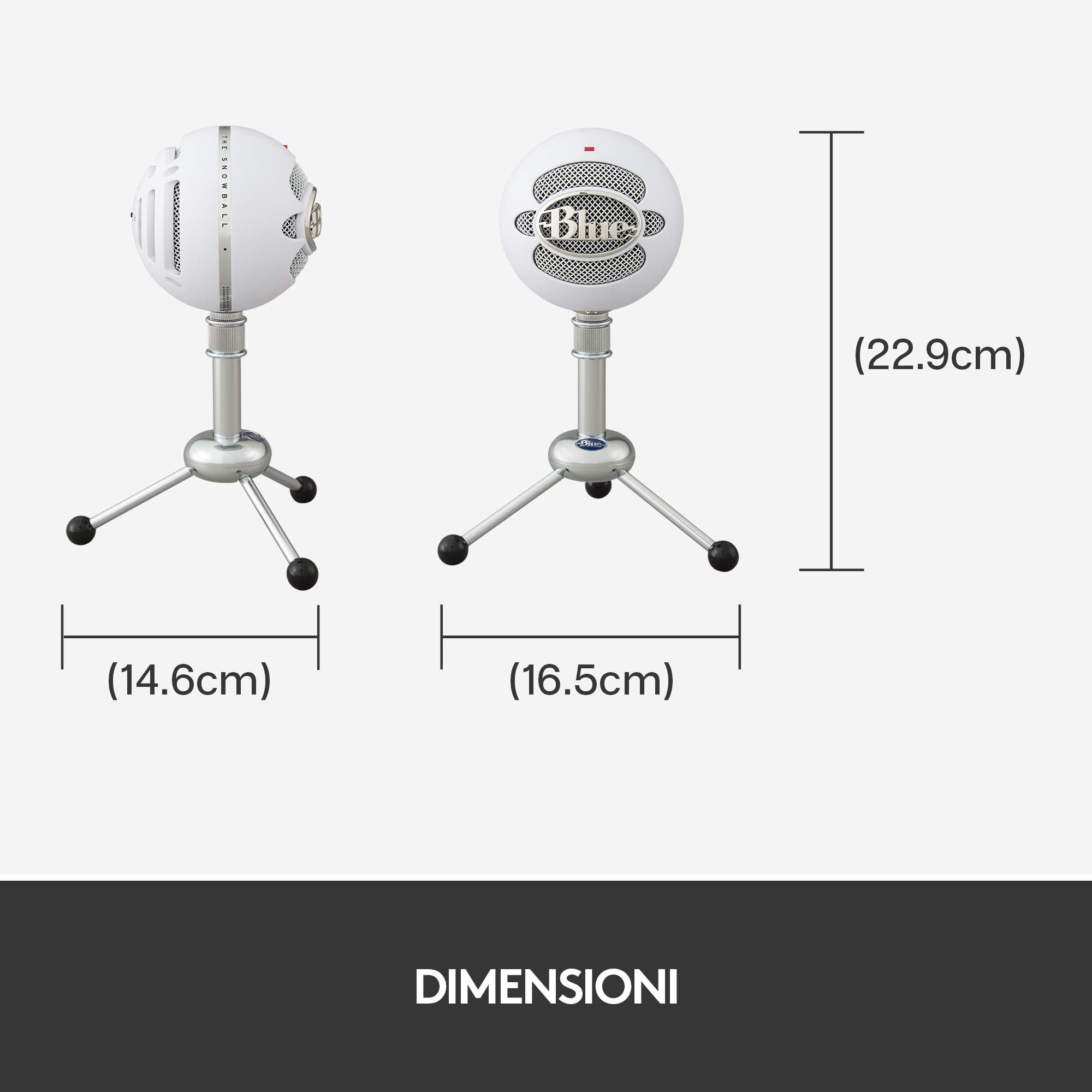Blue Snowball Microfono USB per Registrazione, Streaming, Podcast | Gaming su PC e Mac, Mic a Condensatore con Modelli Polari Cardioide e Omnidirezionale e Design Retrò Elegante - Bianco