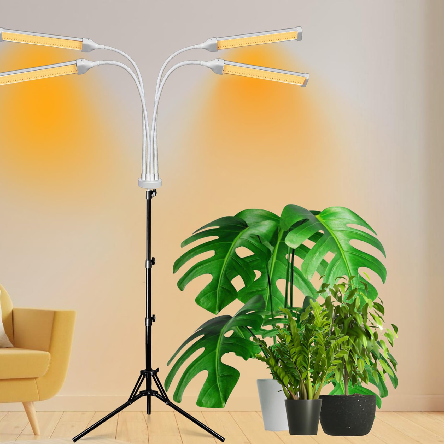 Pflanzenlampen LED Vollspektrum, Pflanzenleuchte Pflanzenlicht mit Ständer Pflanzen LED Wachstumslampe für Pflanzen mit Zeitschaltuhr 3 Farbmodi 10 Lichtstärken (420 LEDs Stand)