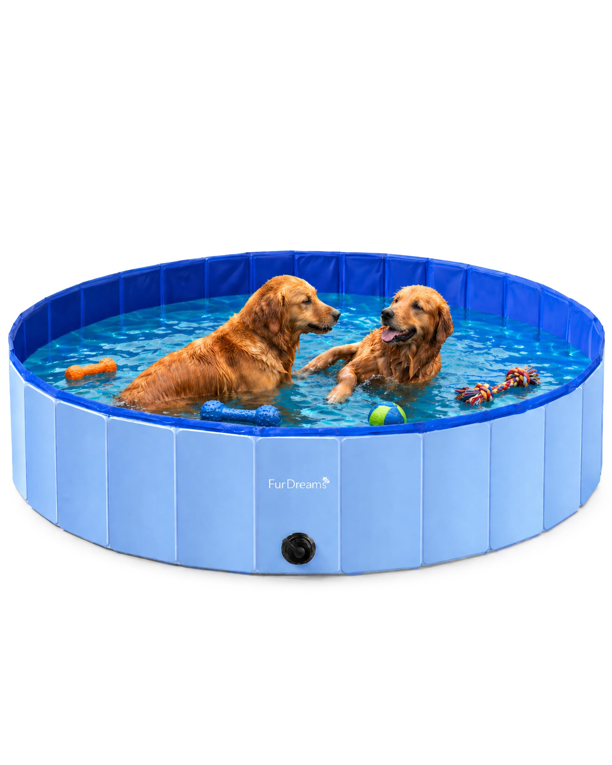 FurDreams Foldable Dog Swimming Pool - Heavy Duty PVC Pet Bath Tub with Non-Slip Base & Drain, Portable Outdoor Kiddie Pool for Dogs, Cats & Kids, Durable, Easy Setup Garden Pool (Large)