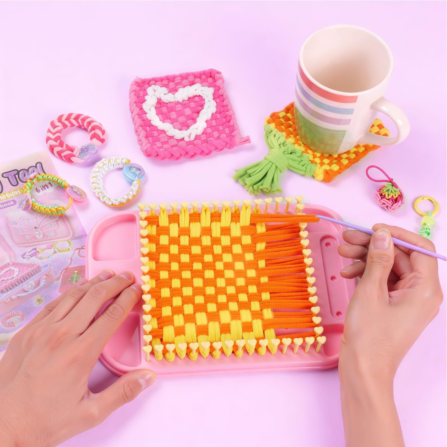Souroyea Weaving Loom Kit Toys, 6-in-1 Friendship Bracelet Craft Making Kits for Kids, Ideal Birthday Christmas Gifts for Girls Ages 5 6 7 8-12, Easy Potholder Loom Knitting Activity for Beginners - Image 5