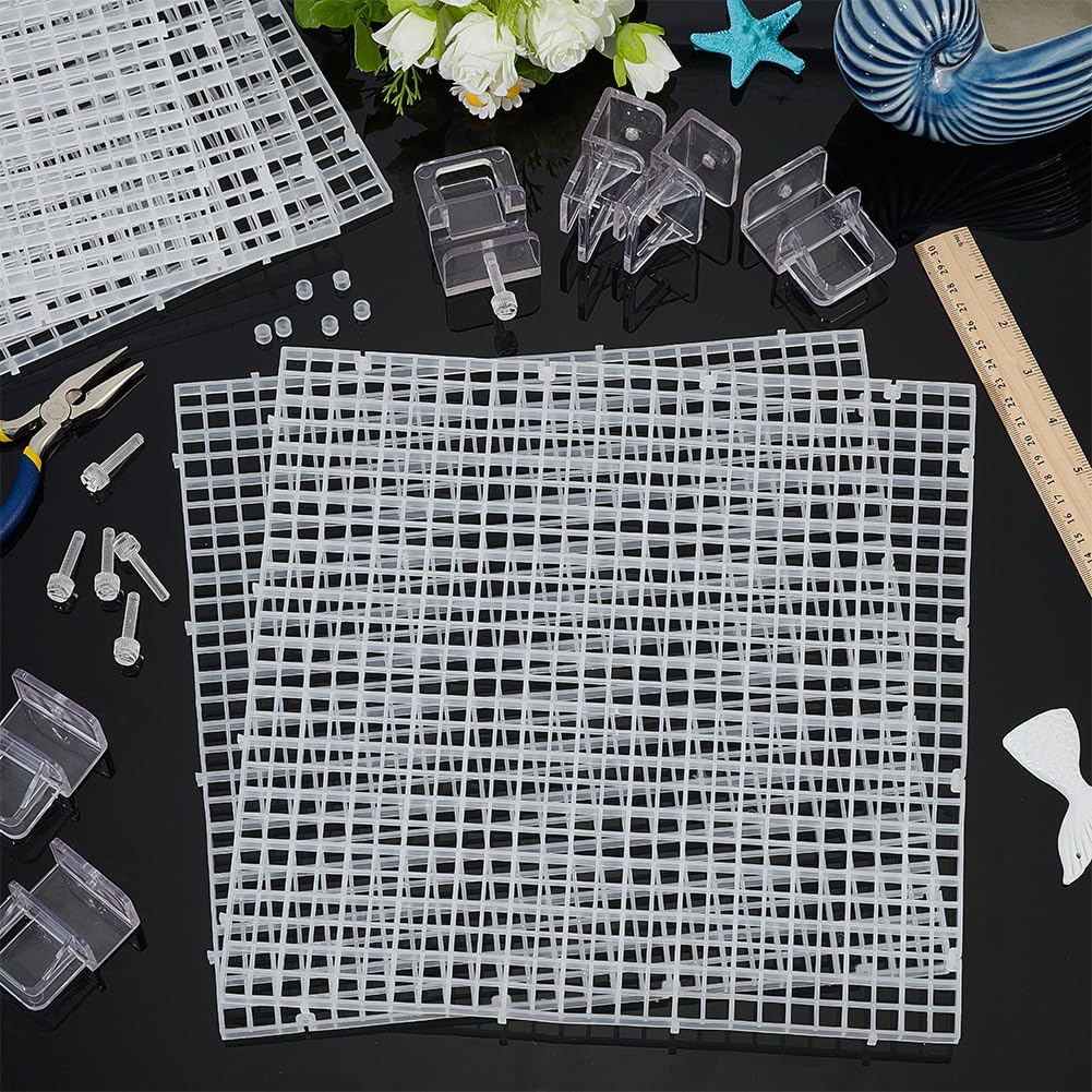 BENECREAT 6 tapas transparentes para acuario, 29,7 x 29,7 x 0,7 cm, cubierta superior cuadrada para pecera, tablero de aislamiento de rejilla de plástico con 6 clips de plástico para acuario