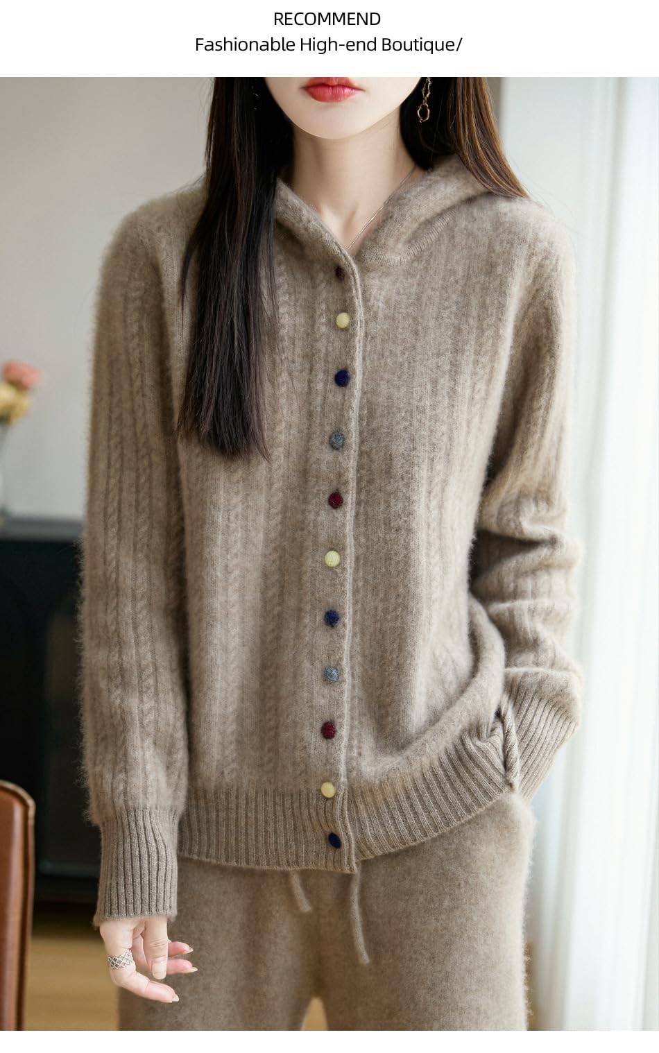 Cardigan Donna Invernale Cardigan in Maglia di Lana A Trecce da Donna Maglione con Cappuccio Aran A Maniche Lunghe Maglione Invernale in Maglia Spessa con Bottoni Colorati Morbido E Caldo