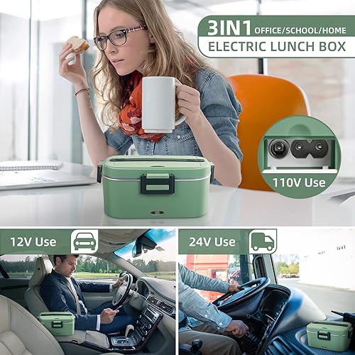 Miniatura 2 de Lonchera eléctrica de 75 W, calentador de alimentos de gran capacidad de 1.8 litros, para adultos, trabajo, automóvil, oficina, 3 en 1, 12 V24 V110