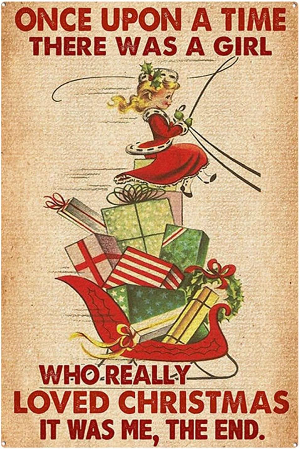 Bonoff Girls Tin Sign Decor Once Upon A Time There Was A Who Really Loved Christmas Signs Christmas Signs Home Decor Wall For House Wall Art Decor Metal Sign Poster 8X12 Inches
