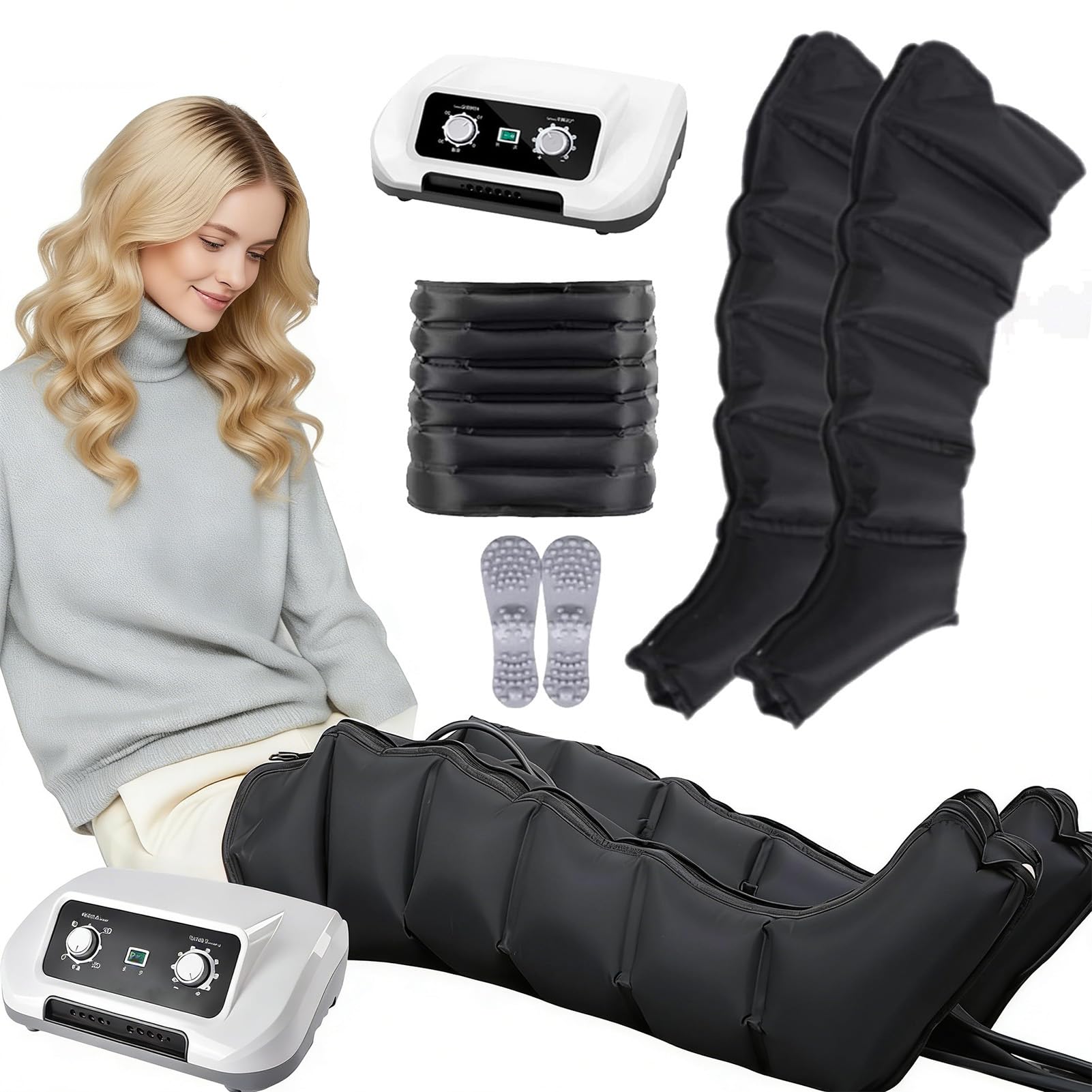 Pressoterapia per Casa Linfodrenaggio con 6 Airbag, Massaggiatore Elettrico a Compressione d'Aria Gambe e Addome e Braccio Piedi, Pressoterapia Linfodrenaggio Total Body Macchina