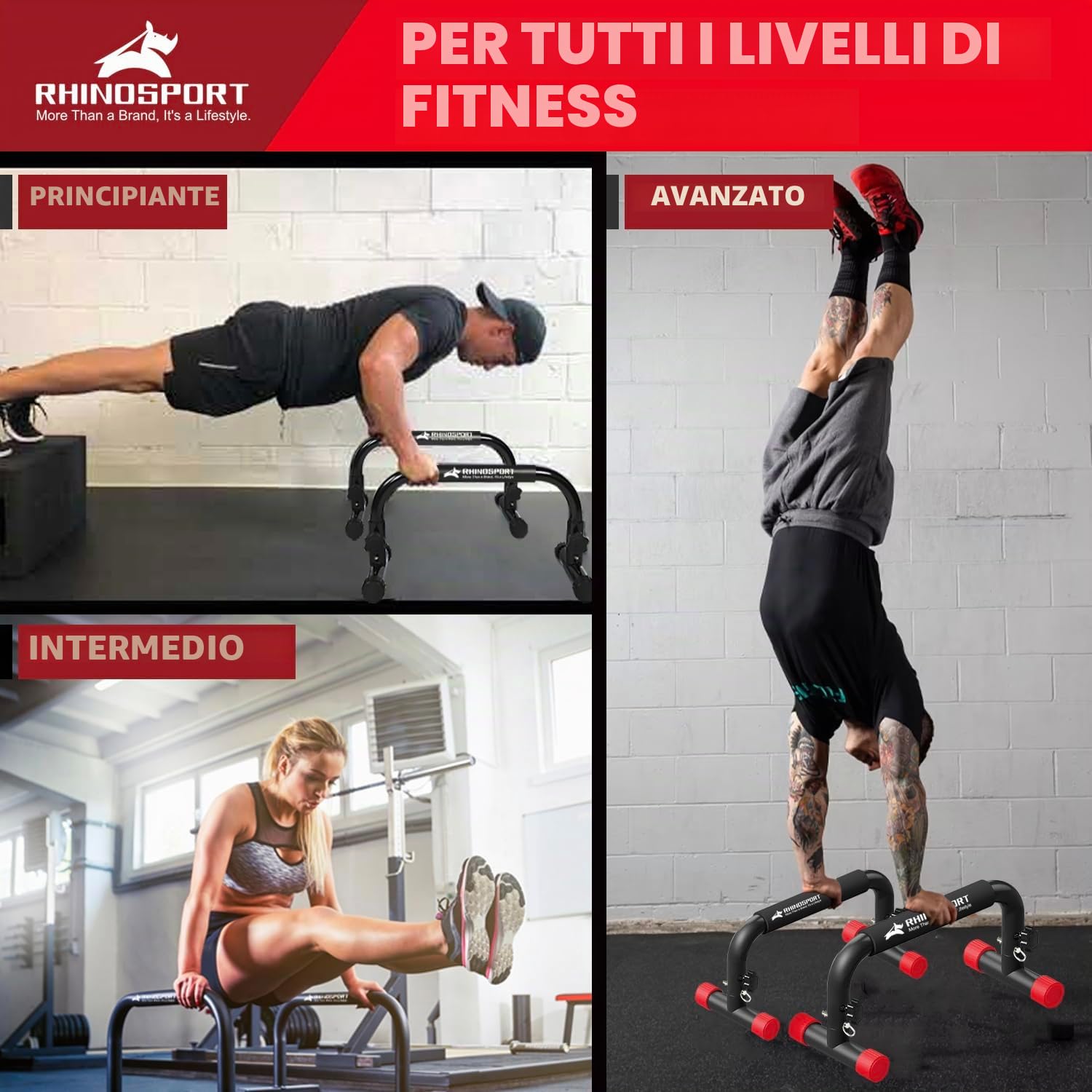 RHINOSPORT Parallettes Bars Dip Calisthenics Push Up Bar Calisthenics Attrezzature Calisthenics 25,9cm di altezza 300kg Capacità di peso per allenamento della forza Allenamento