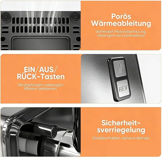 Electric Meat Grinder 3-in-1 Electric Meat Grinder with 3 Stainless Steel Spirals [2800W Max] Meat Grinder with 3 Blades Cube Kit Sausage Filler for Home Use