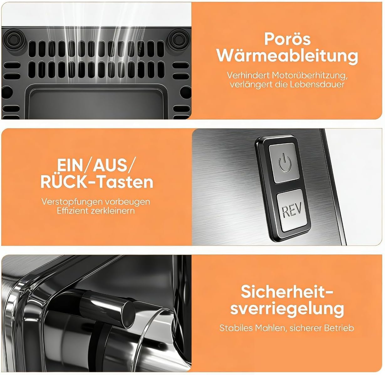 Fleischwolf Elektrisch, 3-in-1 Elektrischer Fleischwolf mit 3 Edelstahl-Spiralen, [2800W Max] Meat Grinder mit 3 Klingen, Kubbe-Kit, Wurstfüller für den Hausgebrauch