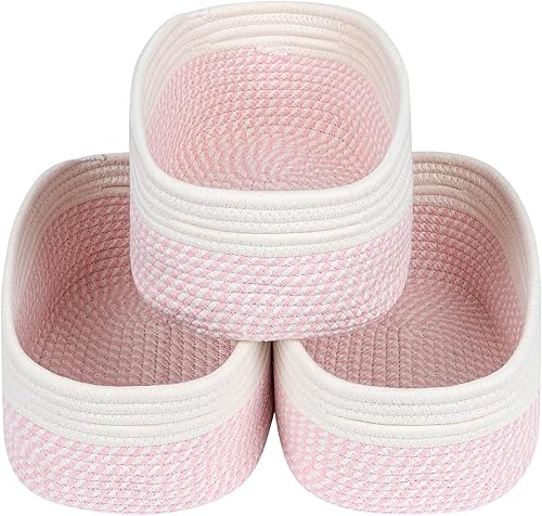 CubesLand Cesta rectangular de organizaciónalmacenamiento, cestas tejidas de cuerda de algodón natural para organizar, cesta pequeña para niños,